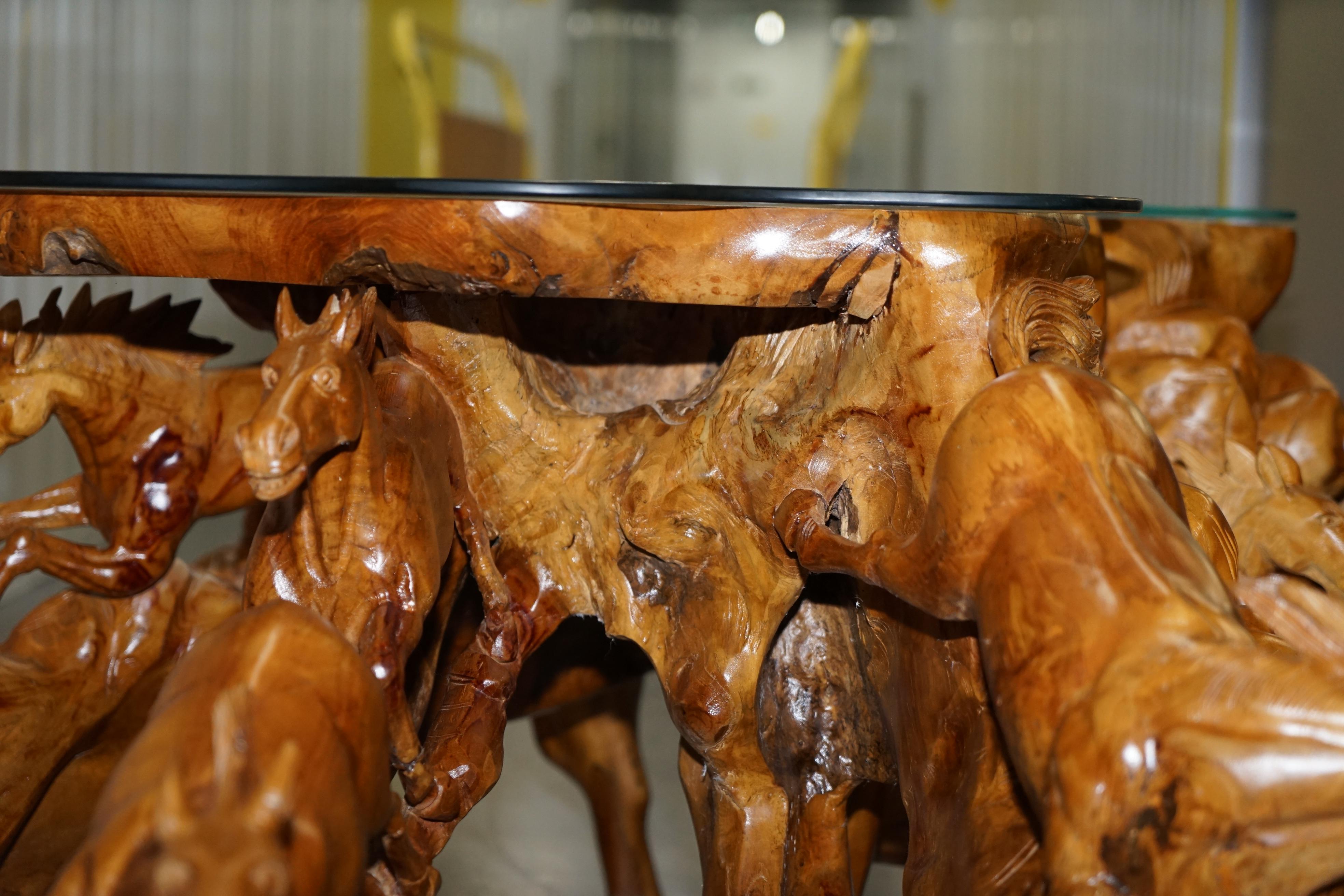Stunning Very Large Root Wood Carved Equestrian Galloping Horse Coffee Table 5