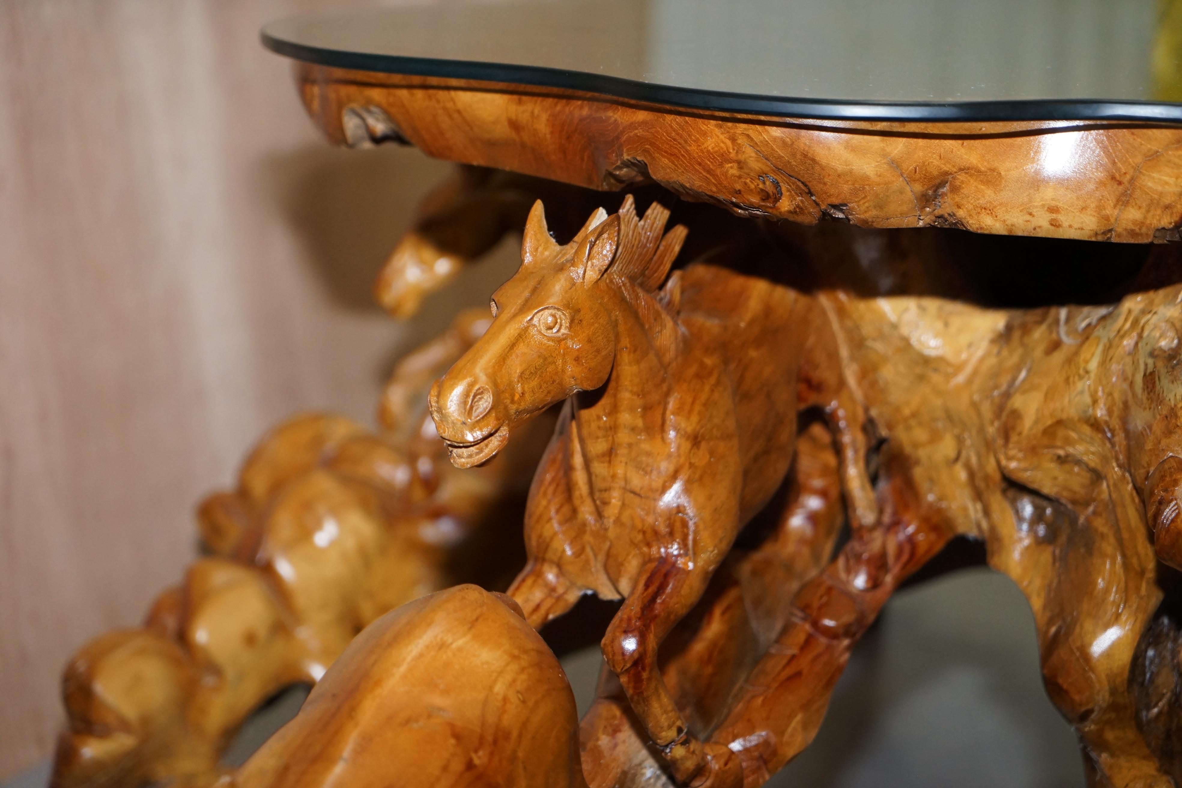 Stunning Very Large Root Wood Carved Equestrian Galloping Horse Coffee Table 6