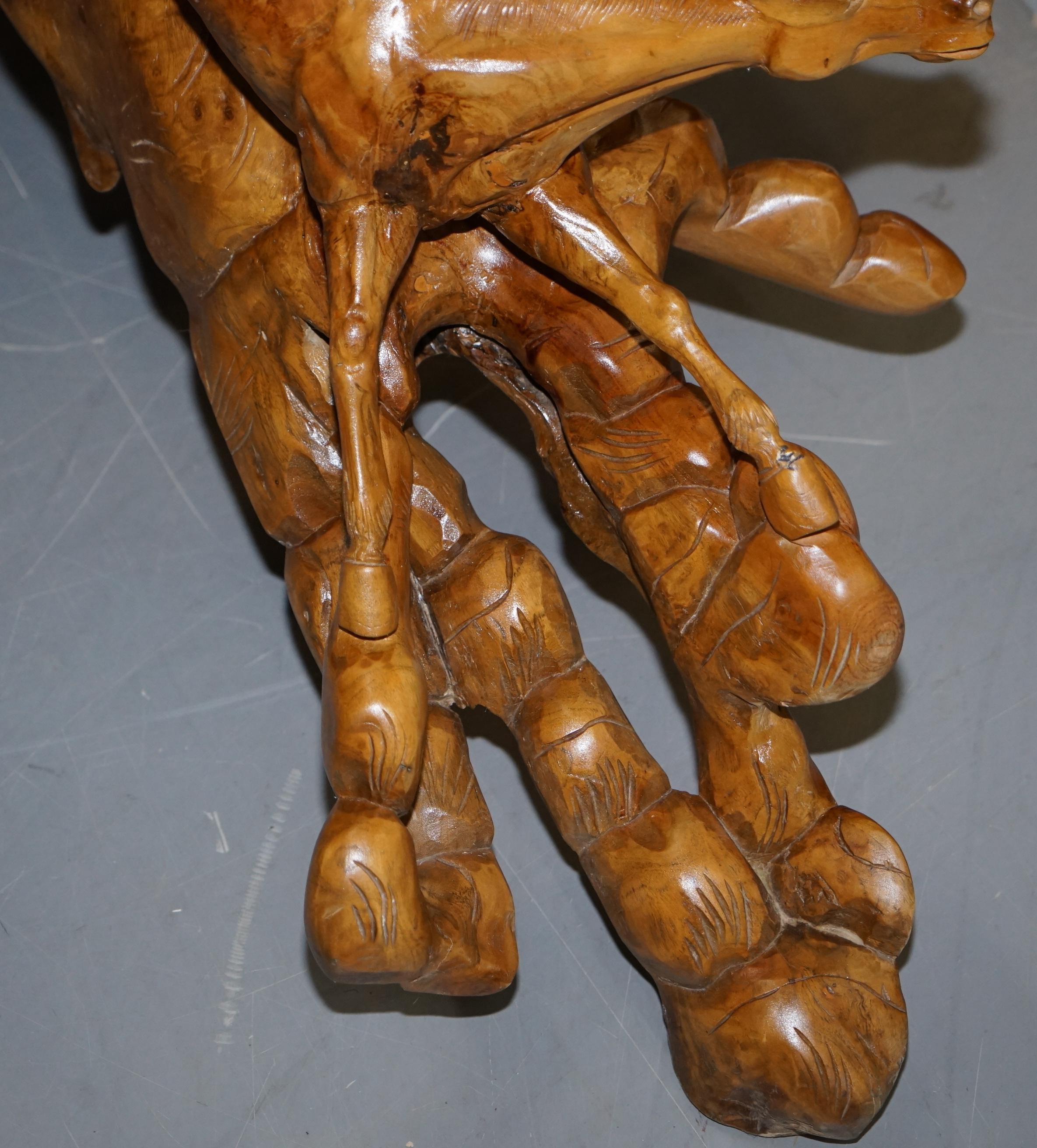 Stunning Very Large Root Wood Carved Equestrian Galloping Horse Coffee Table 7