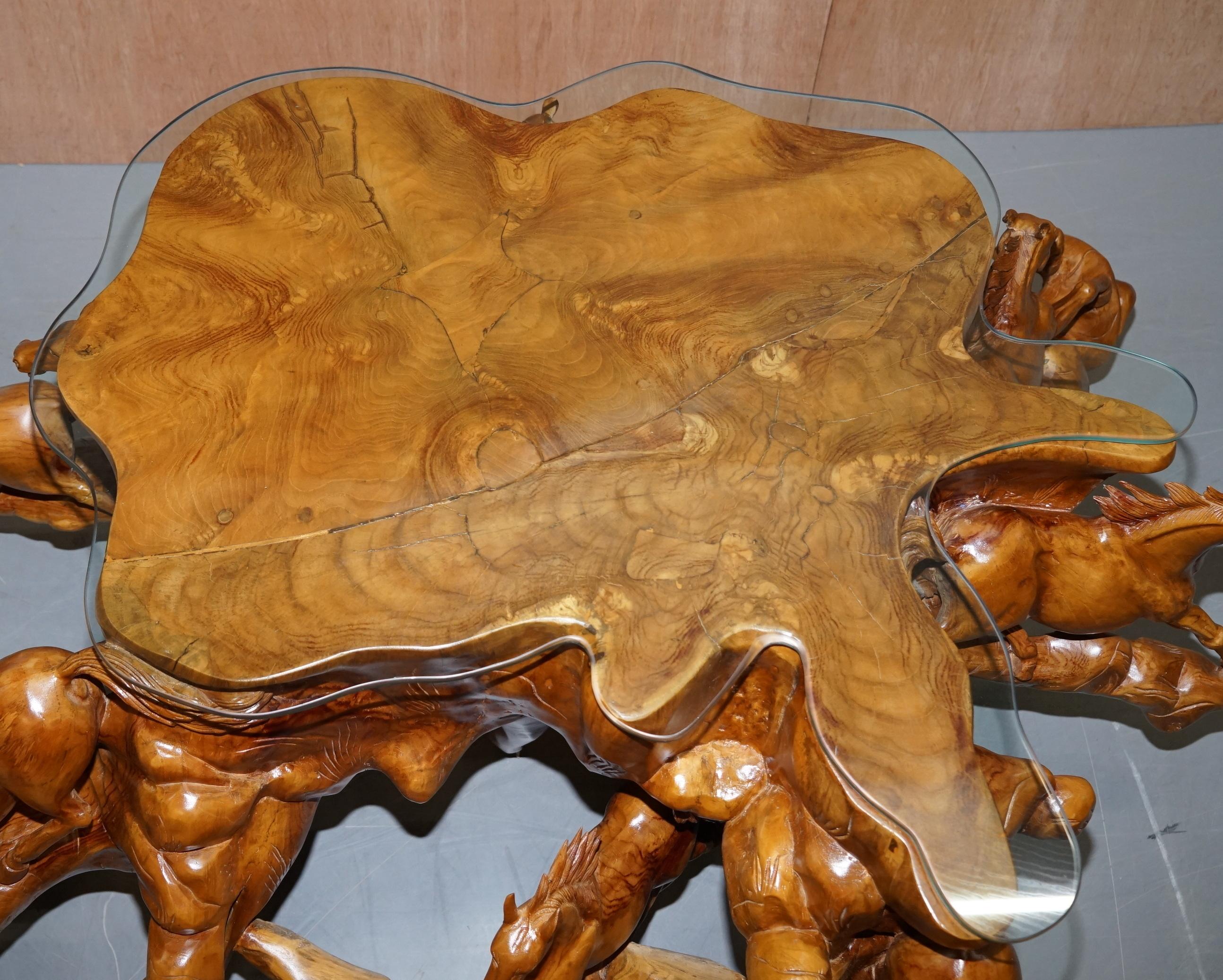 Modern Stunning Very Large Root Wood Carved Equestrian Galloping Horse Coffee Table