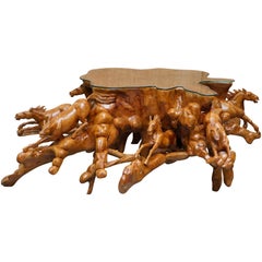 Stunning Very Large Root Wood Carved Equestrian Galloping Horse Coffee Table