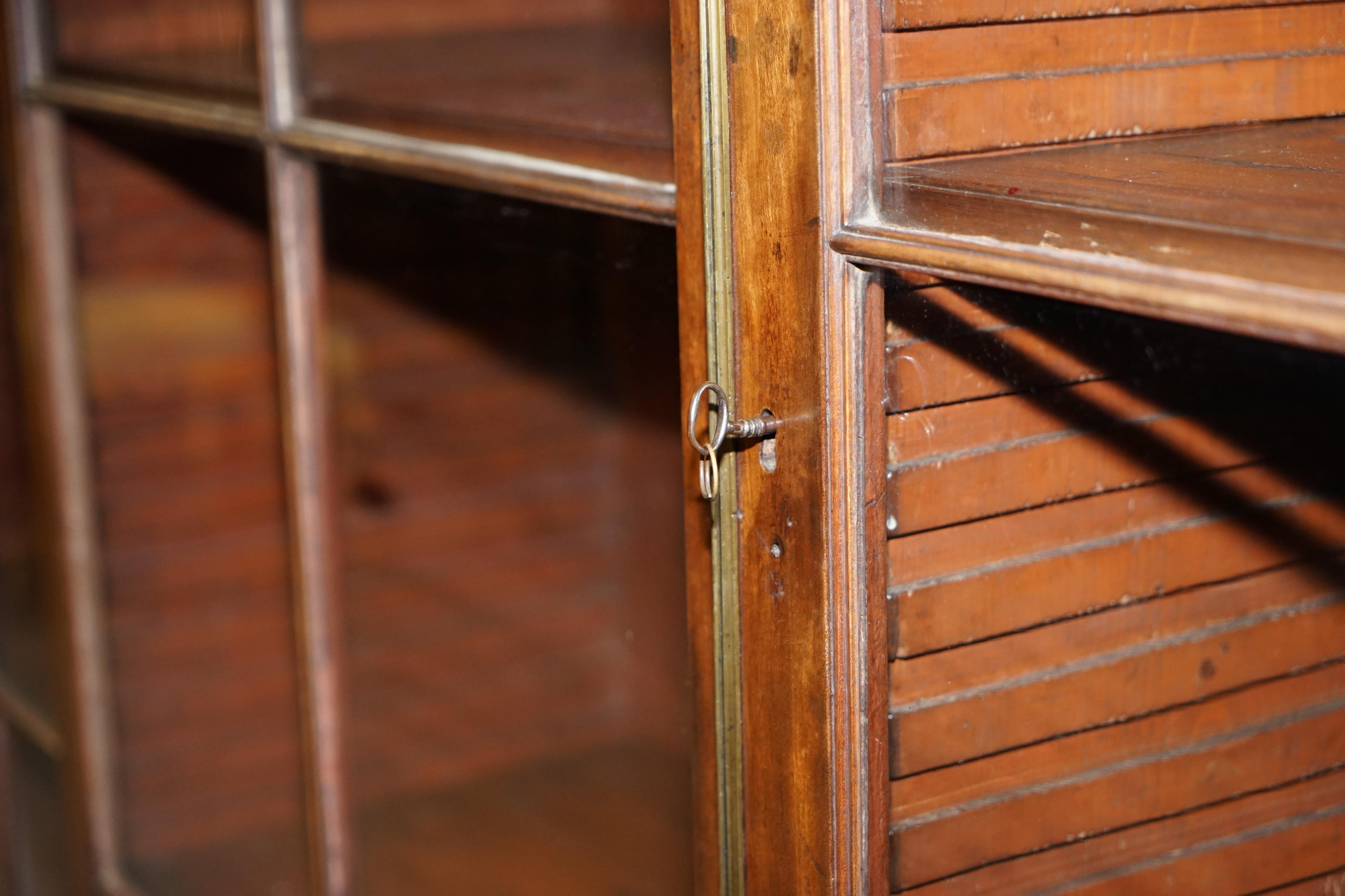 Stunning Very Large Victorian Mahogany Library Breakfront Bookcase Glass Doors 3