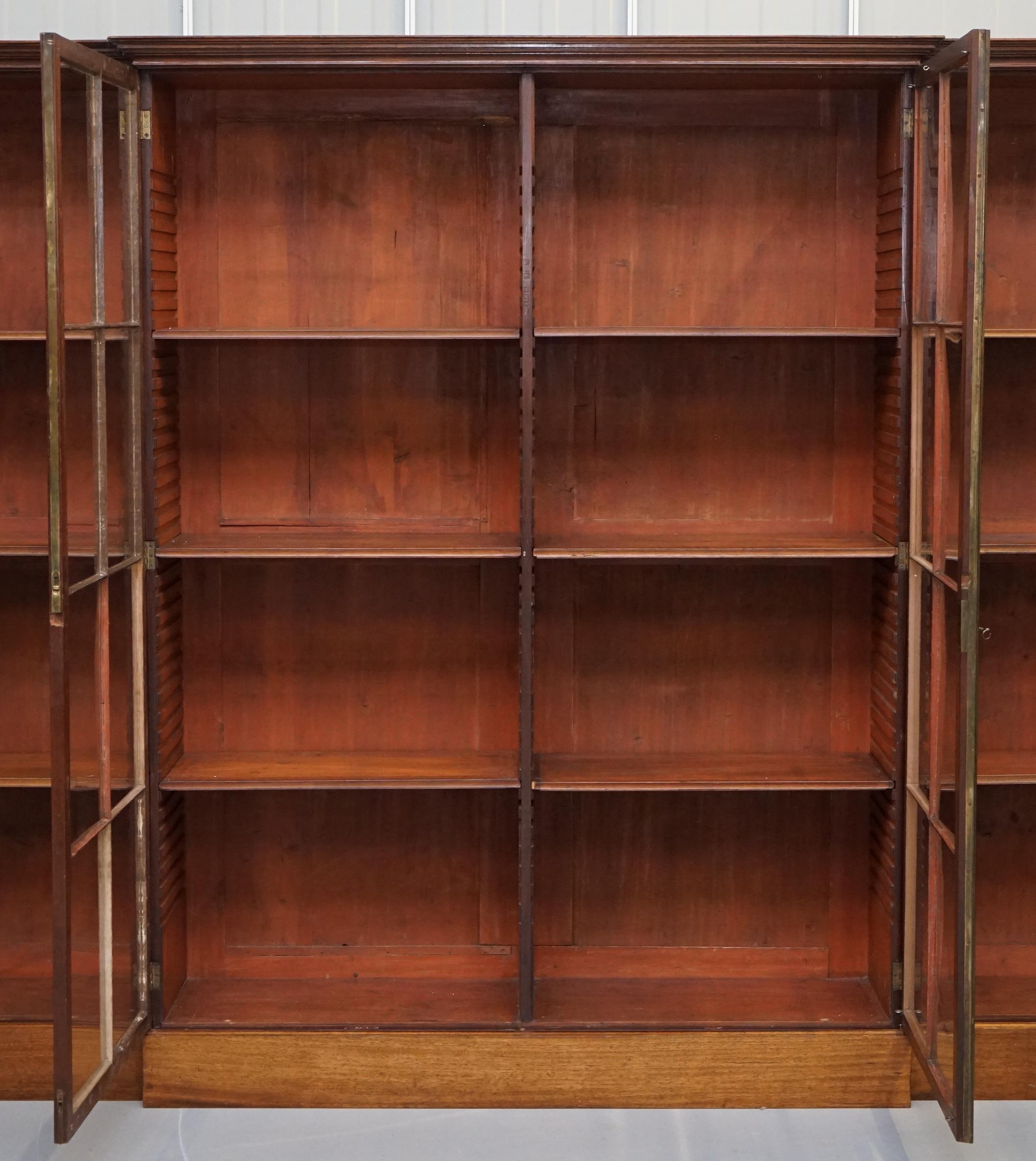 Stunning Very Large Victorian Mahogany Library Breakfront Bookcase Glass Doors 5