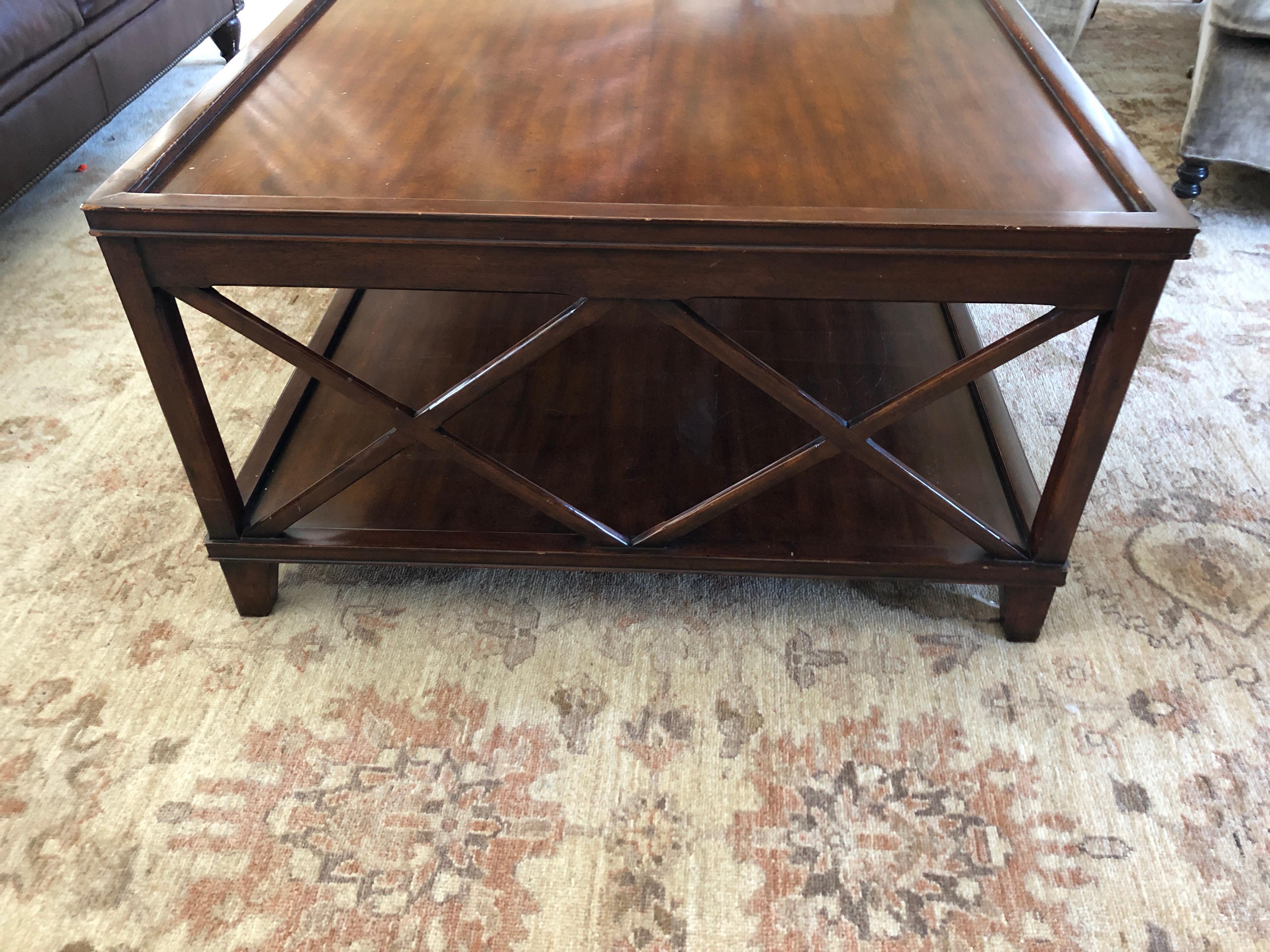 Stunning Very Large Walnut X Design Coffee Table In Good Condition In Hopewell, NJ