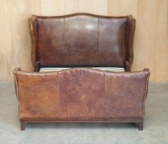 STUNNING VERY RARE HAND DYED HERITAGE BROWN LEATHER WINGBACK KiNG SIZE BED FRAME