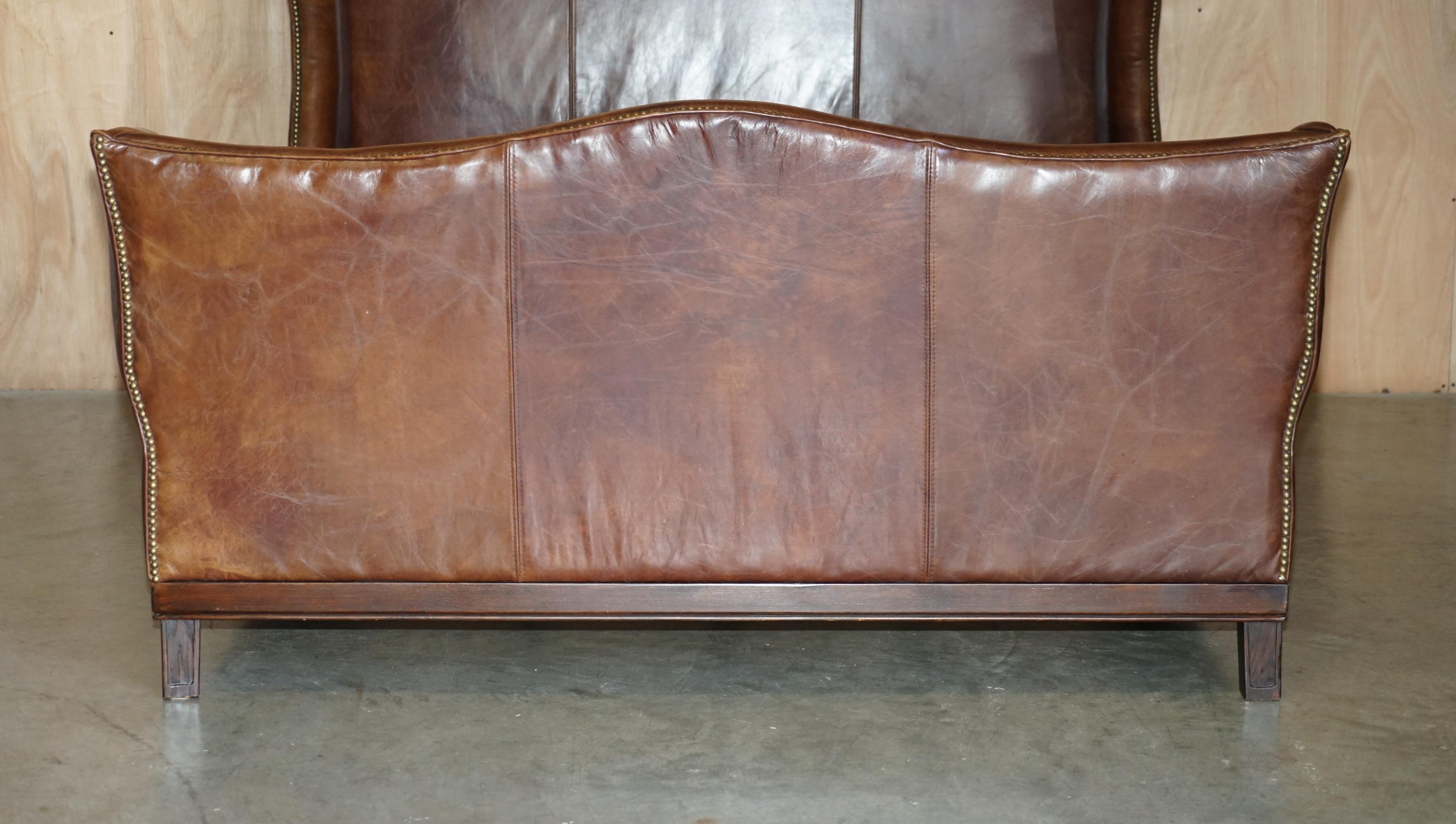 Mid-Century Modern STUNNING VERY RARE HAND DYED HERITAGE BROWN LEATHER WINGBACK KiNG SIZE BED FRAME