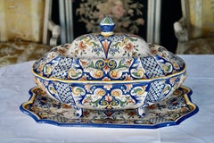 Stunning Very Rare Vintage "DEVRES" Rouen France Big Tureen With Under Plate