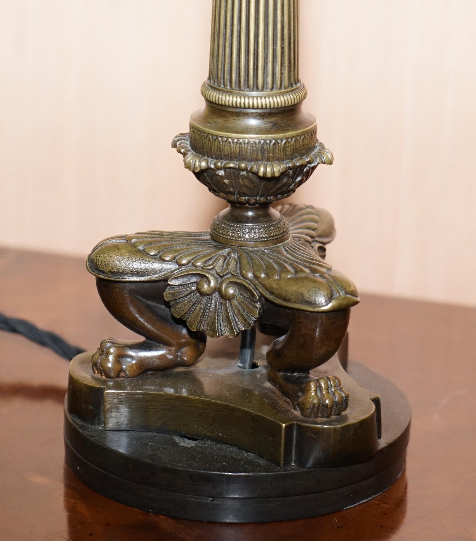 Stunning Victorian 1860-1880 Bronze Corinthian Pillared Lamp with Lion Paw Feet 5