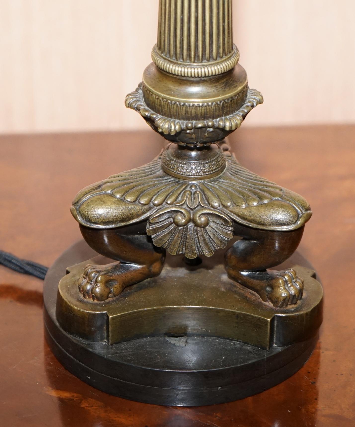 Stunning Victorian 1860-1880 Bronze Corinthian Pillared Lamp with Lion Paw Feet 6