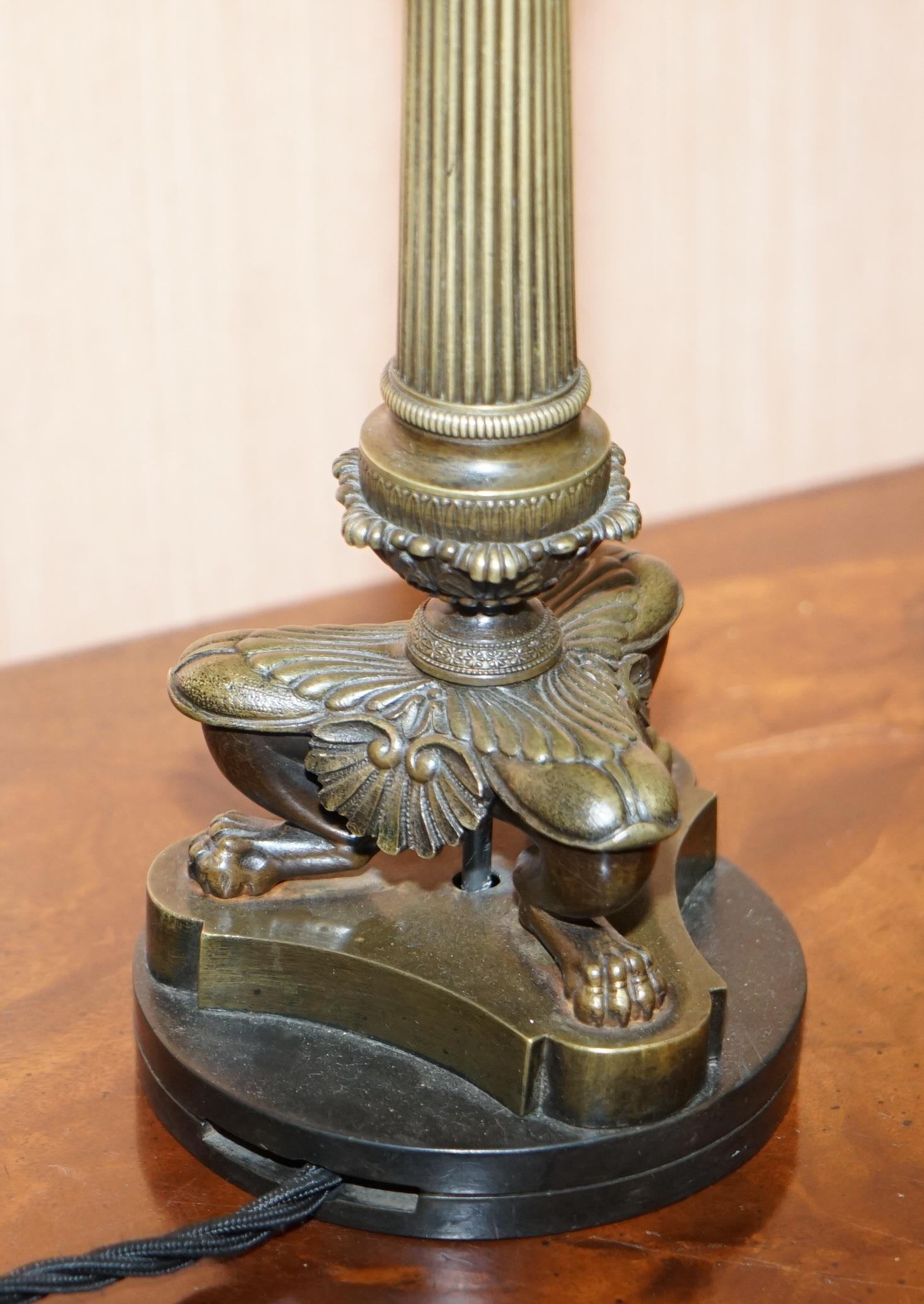 English Stunning Victorian 1860-1880 Bronze Corinthian Pillared Lamp with Lion Paw Feet