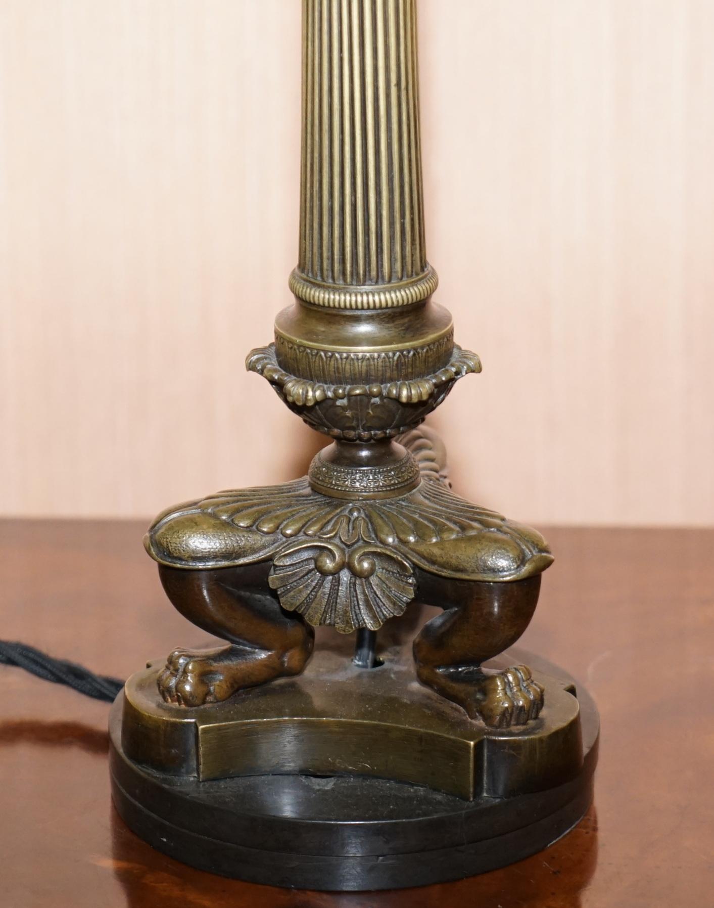 Stunning Victorian 1860-1880 Bronze Corinthian Pillared Lamp with Lion Paw Feet 2