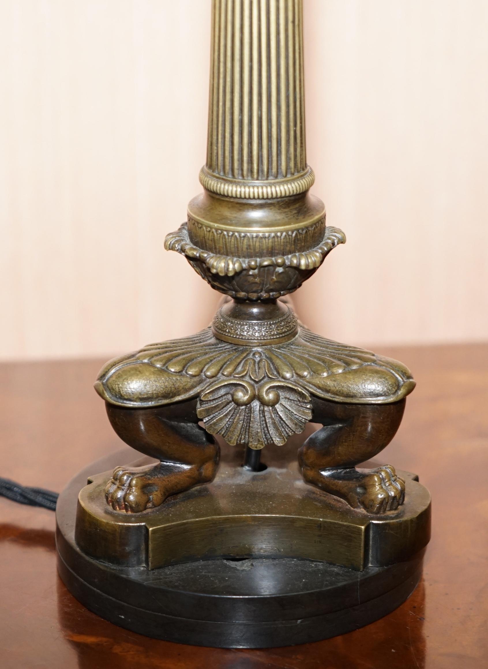 Stunning Victorian 1860-1880 Bronze Corinthian Pillared Lamp with Lion Paw Feet 3