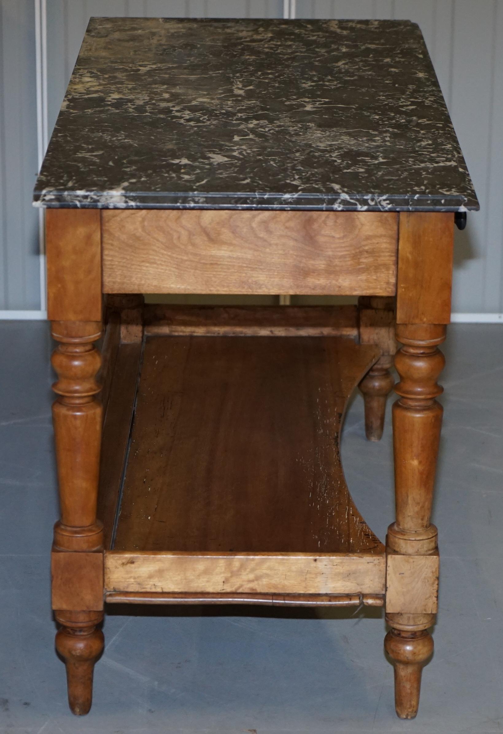 Stunning Victorian 1880 Marble Topped Satinwood Console or Writing Table Desk For Sale 7