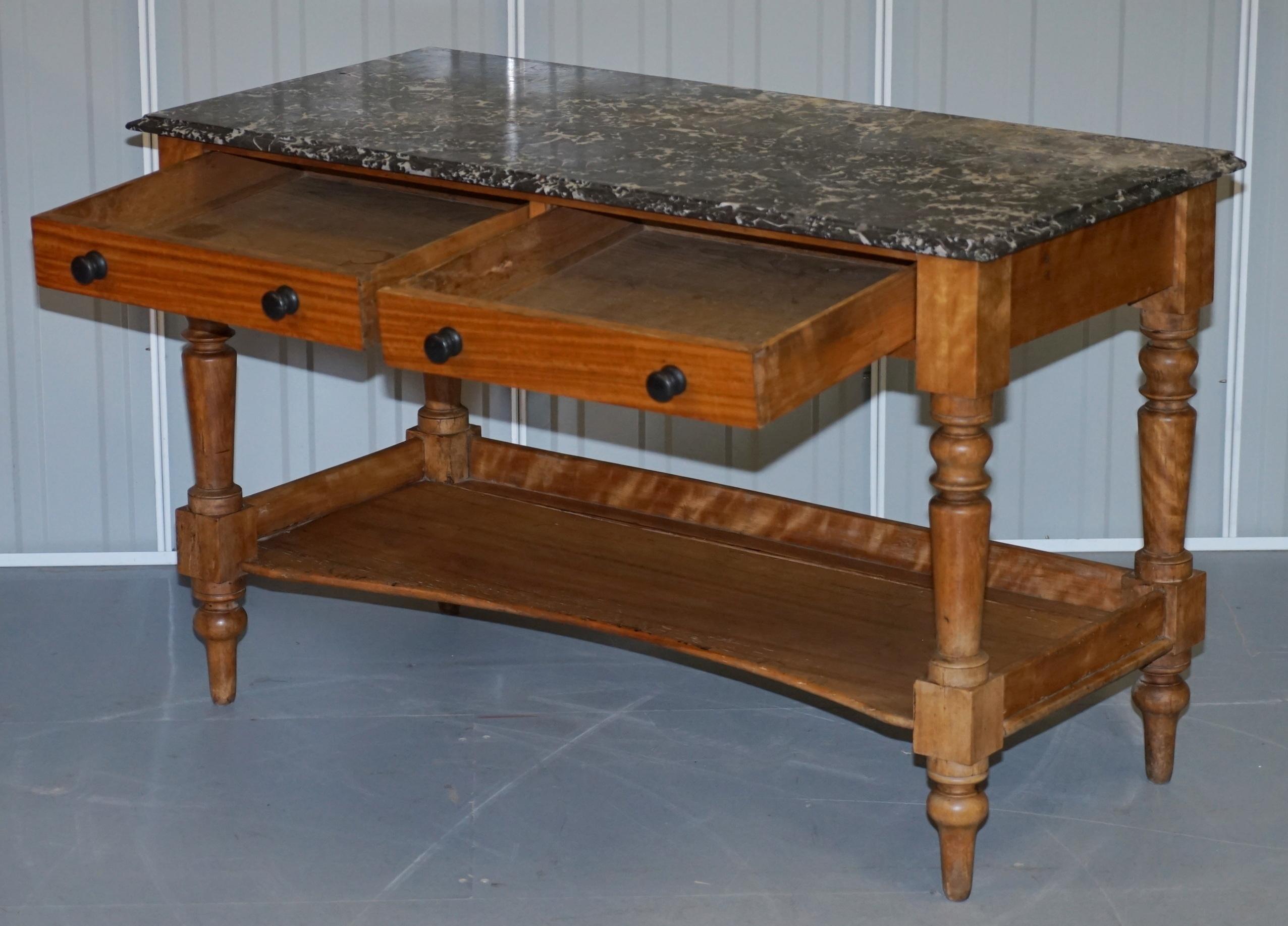 Stunning Victorian 1880 Marble Topped Satinwood Console or Writing Table Desk For Sale 9