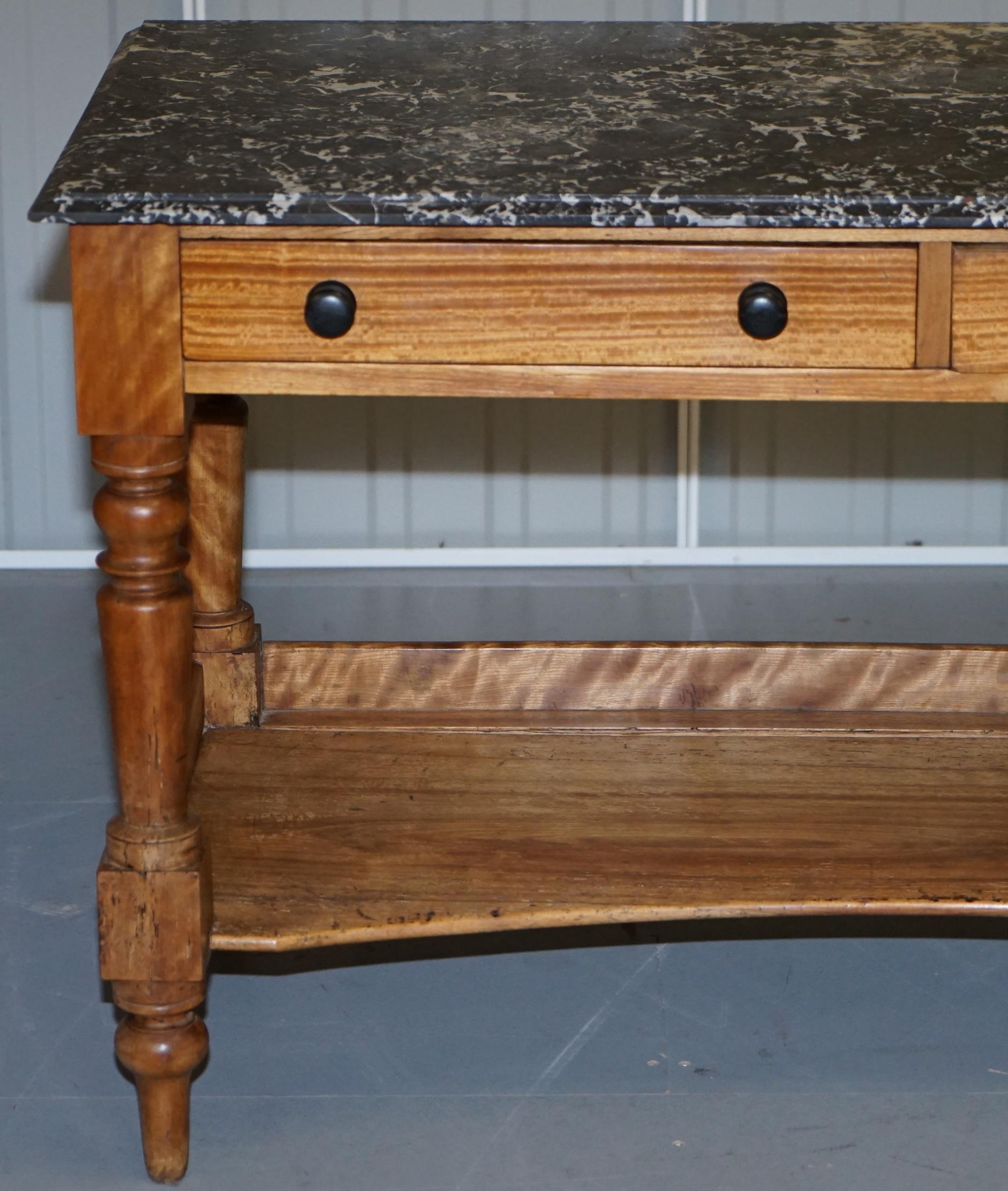 Stunning Victorian 1880 Marble Topped Satinwood Console or Writing Table Desk For Sale 1