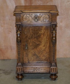 Stunning Victorian 1880 Walnut Side Cupboard with Herm Carved Maiden Busts