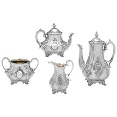 Superbe service à thé victorien de 4 pièces en argent sterling - Fabriqué à Londres en 1853