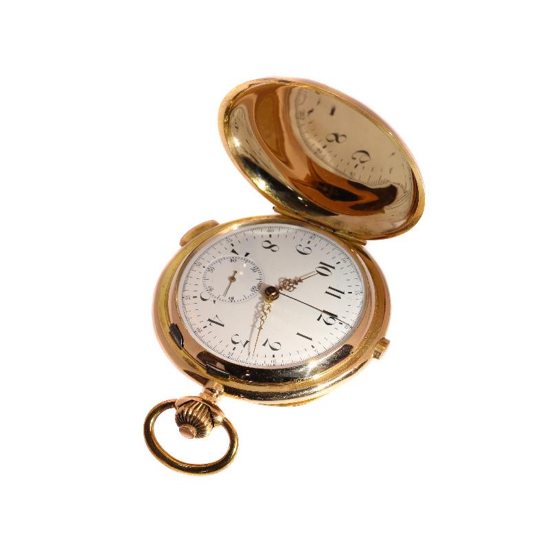 Stunning Victorian Ancre Gold Pocket Watch with Sonnerie Quarter Repeater In Excellent Condition In Antwerp, BE