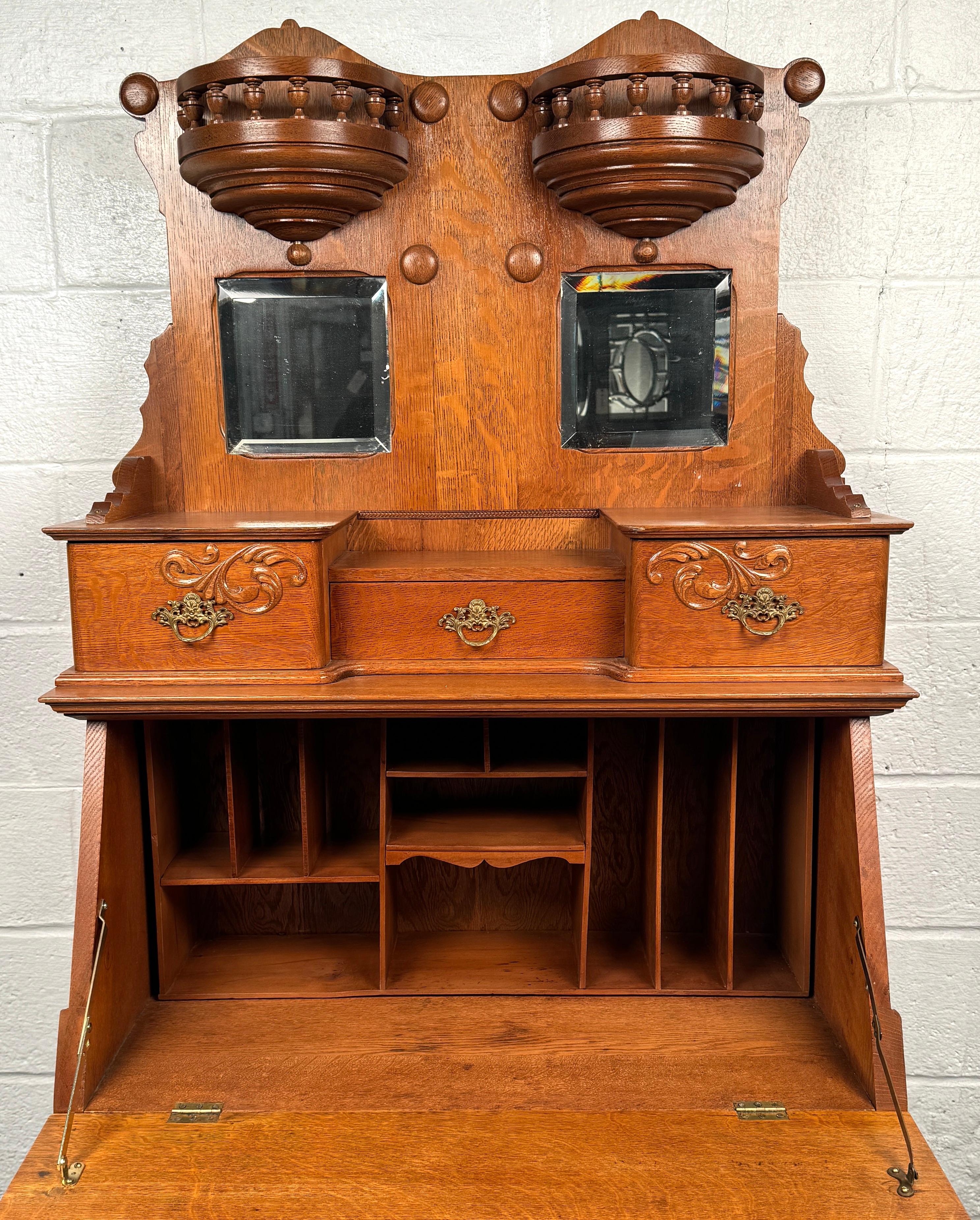 Stunning Victorian Antique Golden Oak Slant Front Desk For Sale 5