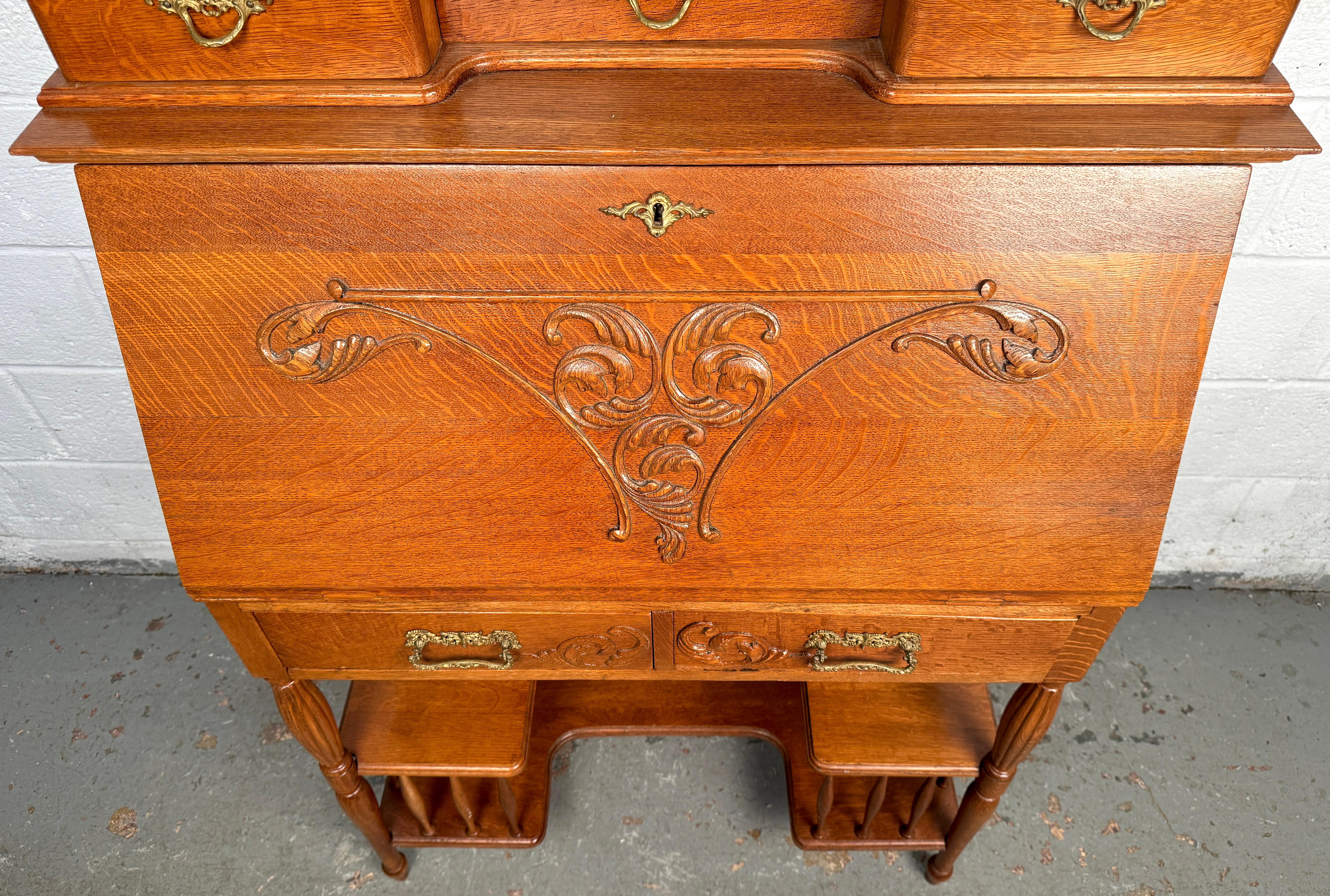 Stunning Victorian Antique Golden Oak Slant Front Desk For Sale 7