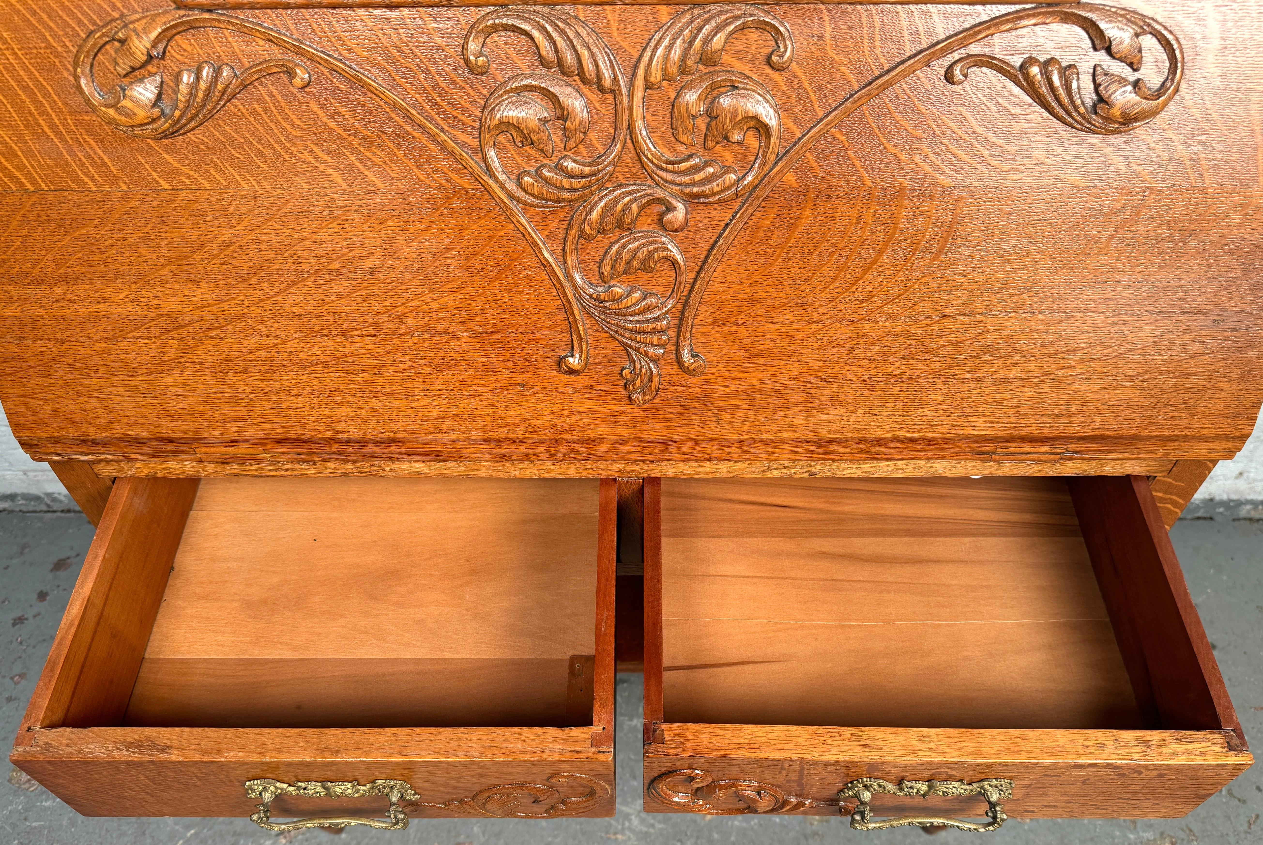 Stunning Victorian Antique Golden Oak Slant Front Desk For Sale 8