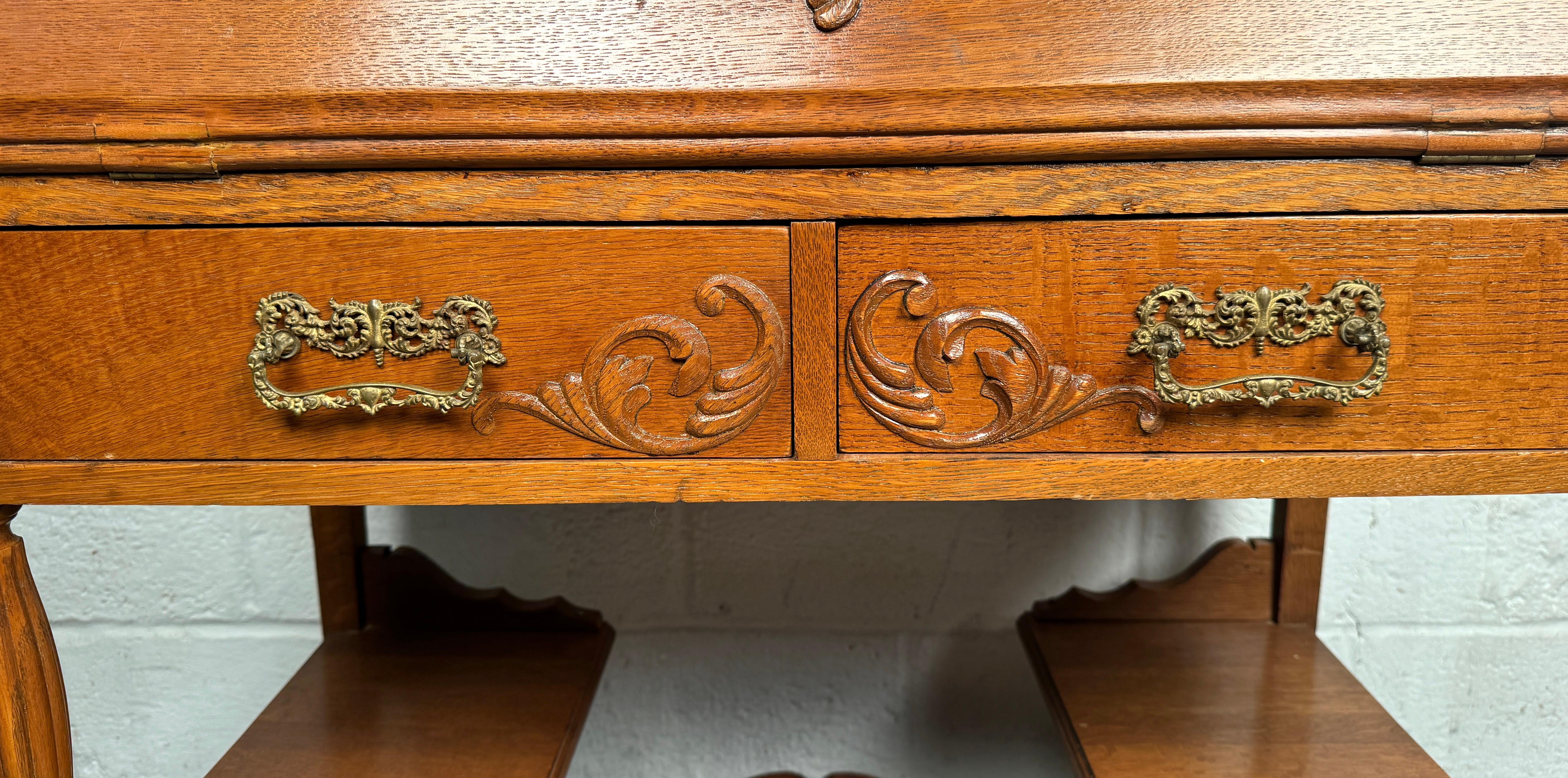 Stunning Victorian Antique Golden Oak Slant Front Desk For Sale 9