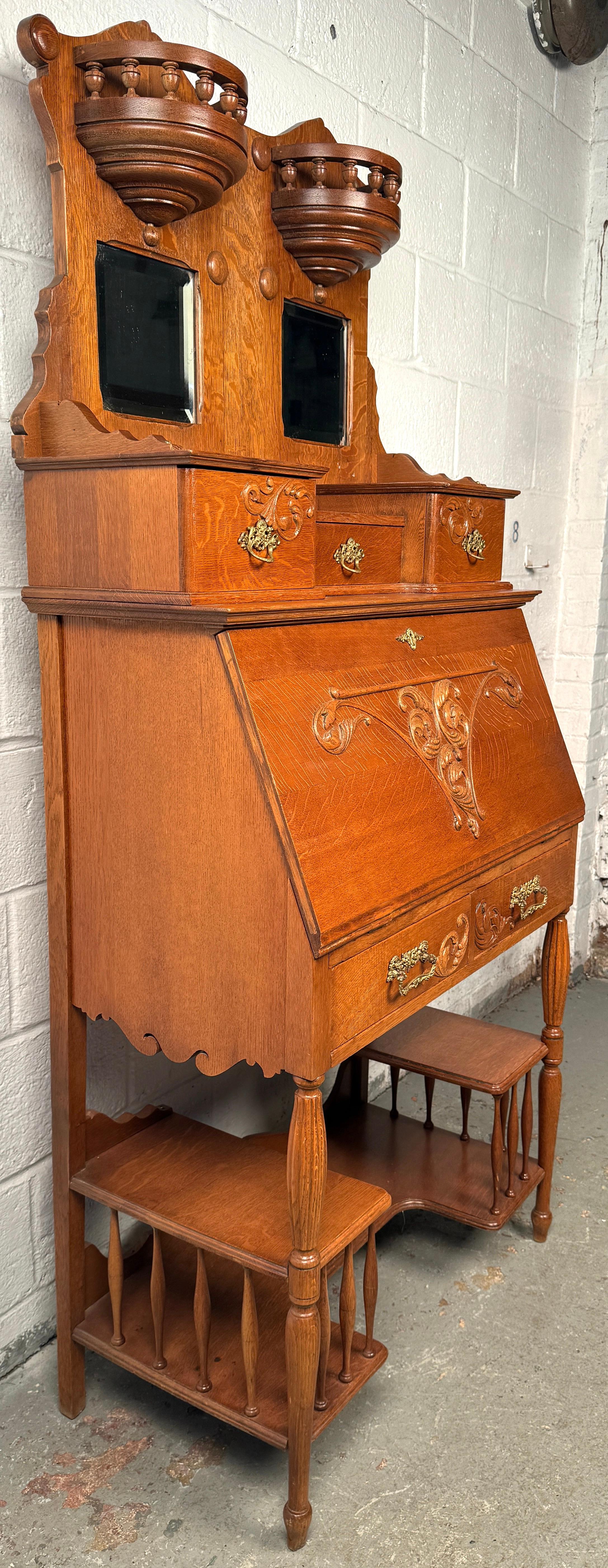 Mid-Century Modern Stunning Victorian Antique Golden Oak Slant Front Desk For Sale