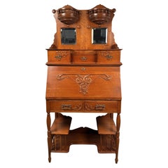 Stunning Victorian Antique Golden Oak Slant Front Desk