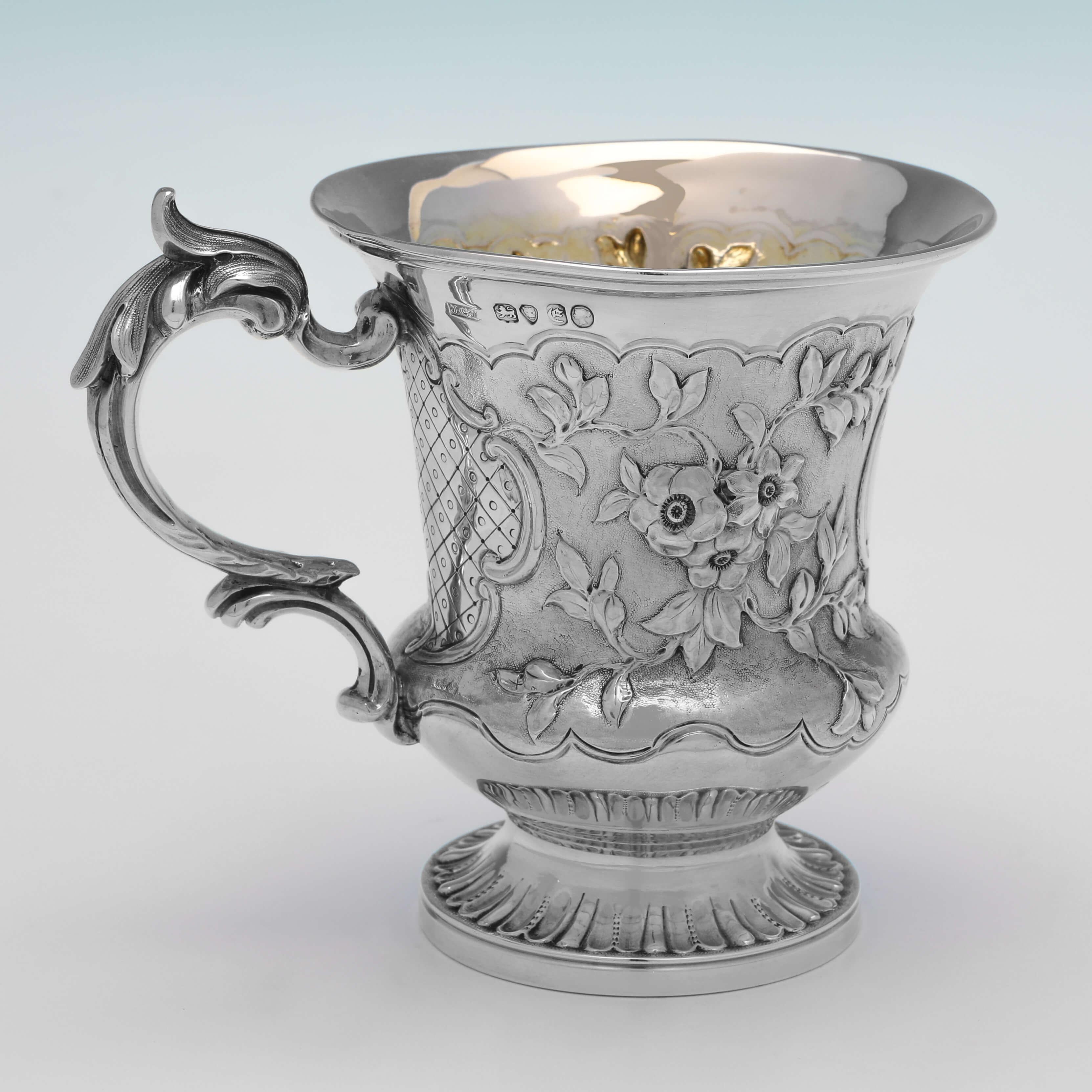English Stunning Victorian Antique Sterling Silver Christening Mug, London, 1840