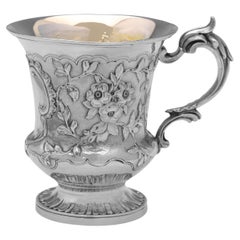 Stunning Victorian Antique Sterling Silver Christening Mug, London, 1840