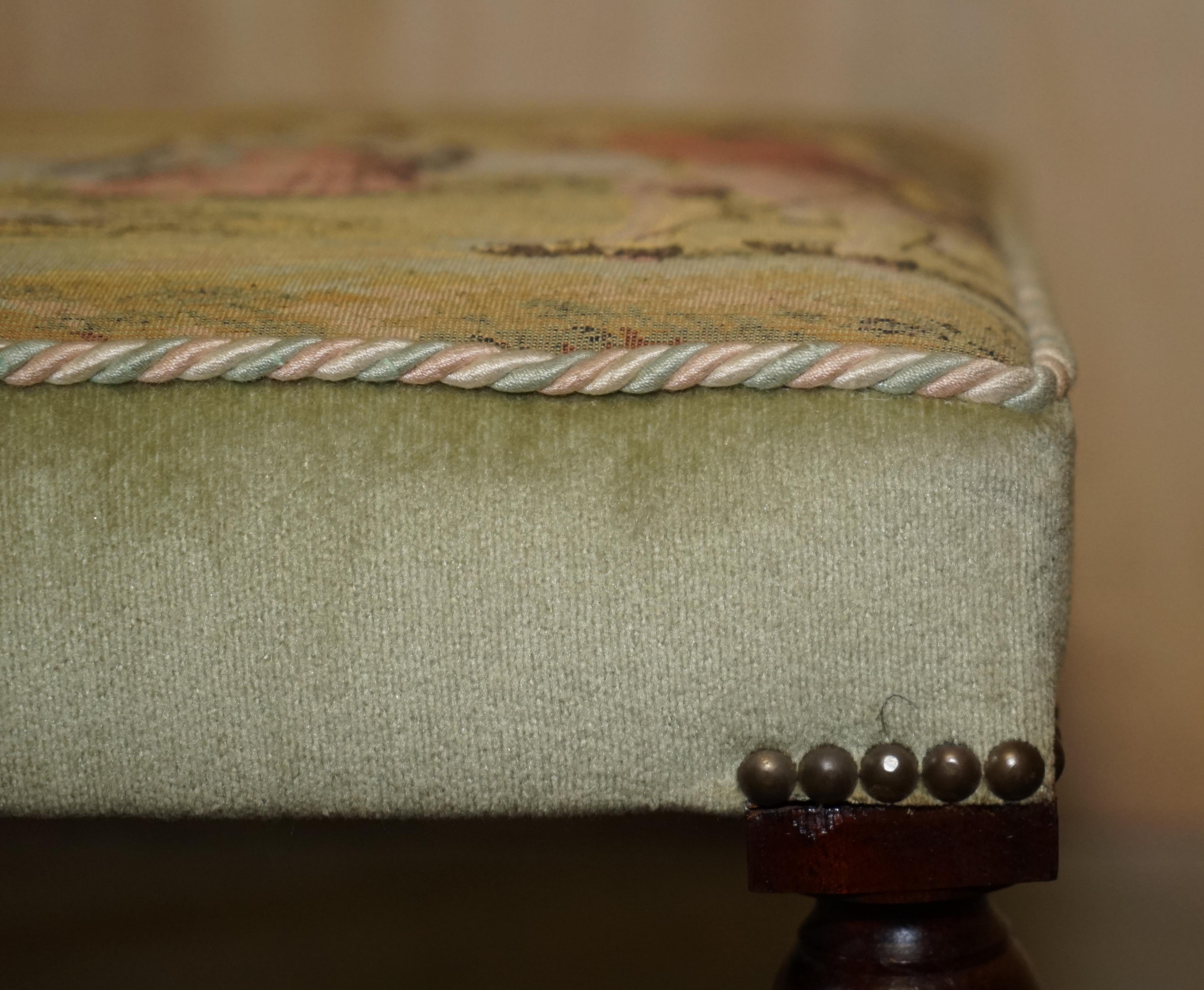 English Stunning Victorian Antique William & Mary Style Hardwood Embroidered Footstool For Sale