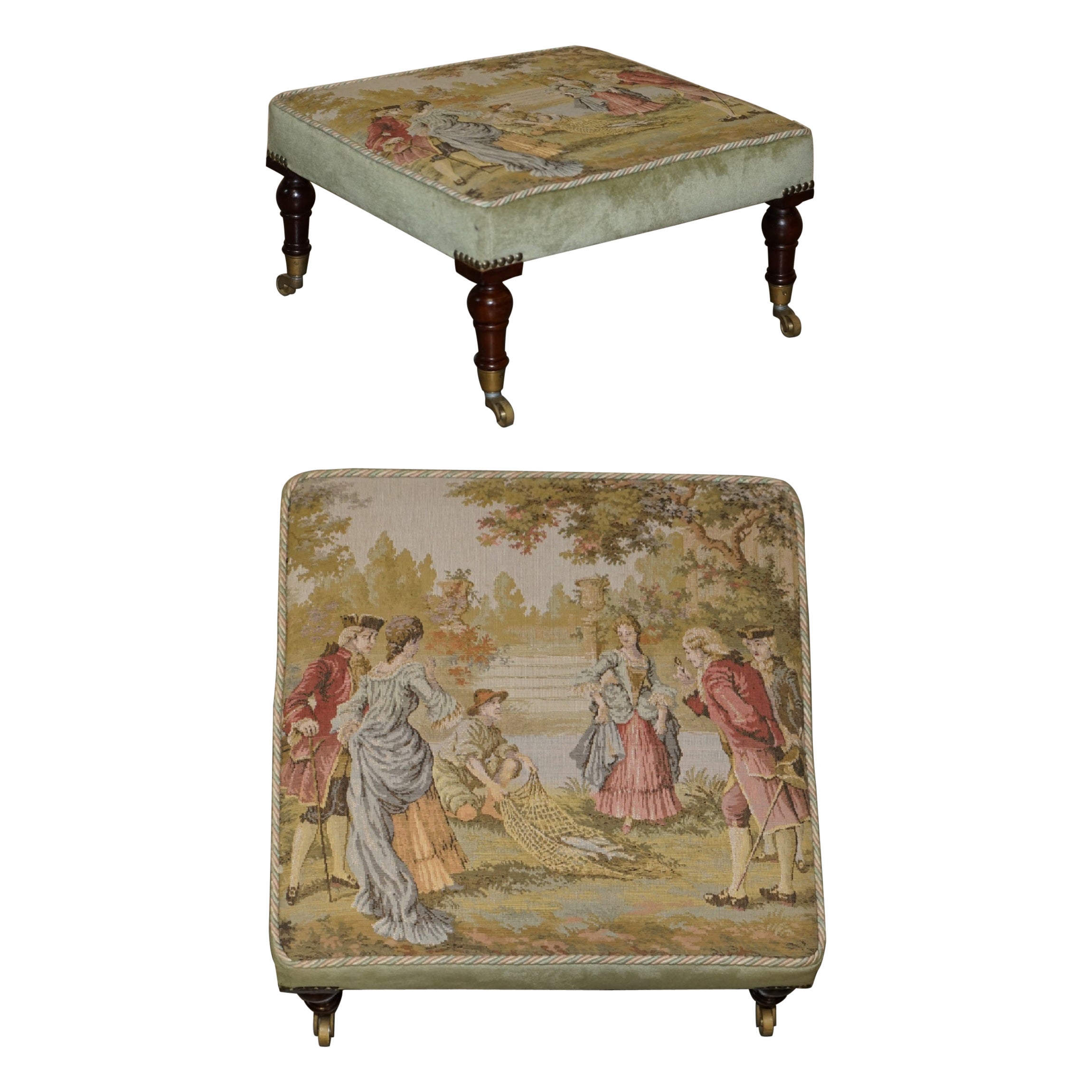 Stunning Victorian Antique William & Mary Style Hardwood Embroidered Footstool