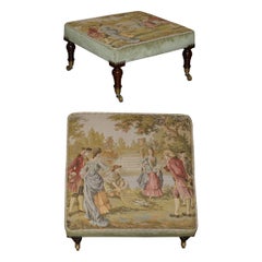 Stunning Victorian Antique William & Mary Style Hardwood Embroidered Footstool