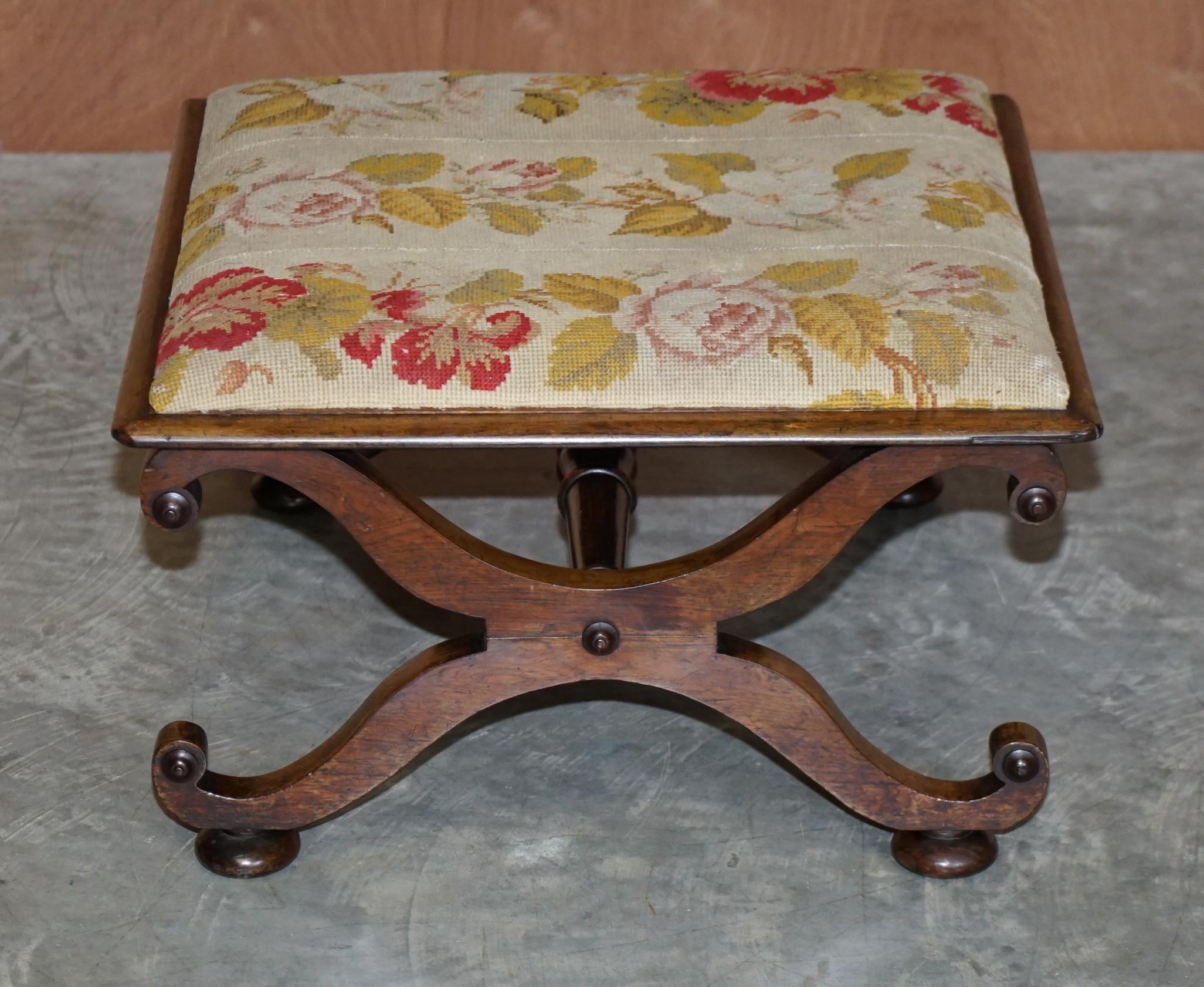 We are delighted to offer this lovely hand embroidered walnut framed William & Mary style Victorian footstool

A very good looking well made and decorative piece. Made in the William & Mary style with wonderful embroidery, the frame is beautifully