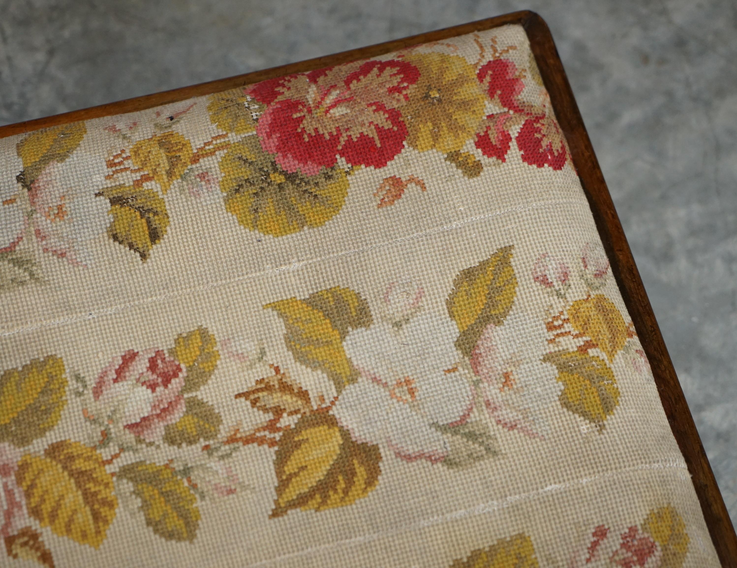 Hand-Crafted Stunning Victorian Antique William & Mary Style Walnut Embroidered Footstool