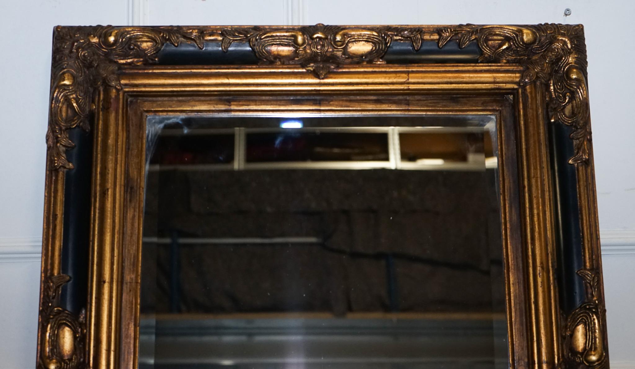 Fait main MIRROR VICTORIAN BLACK & GOLD CARVED FRAME BEVELLED en vente