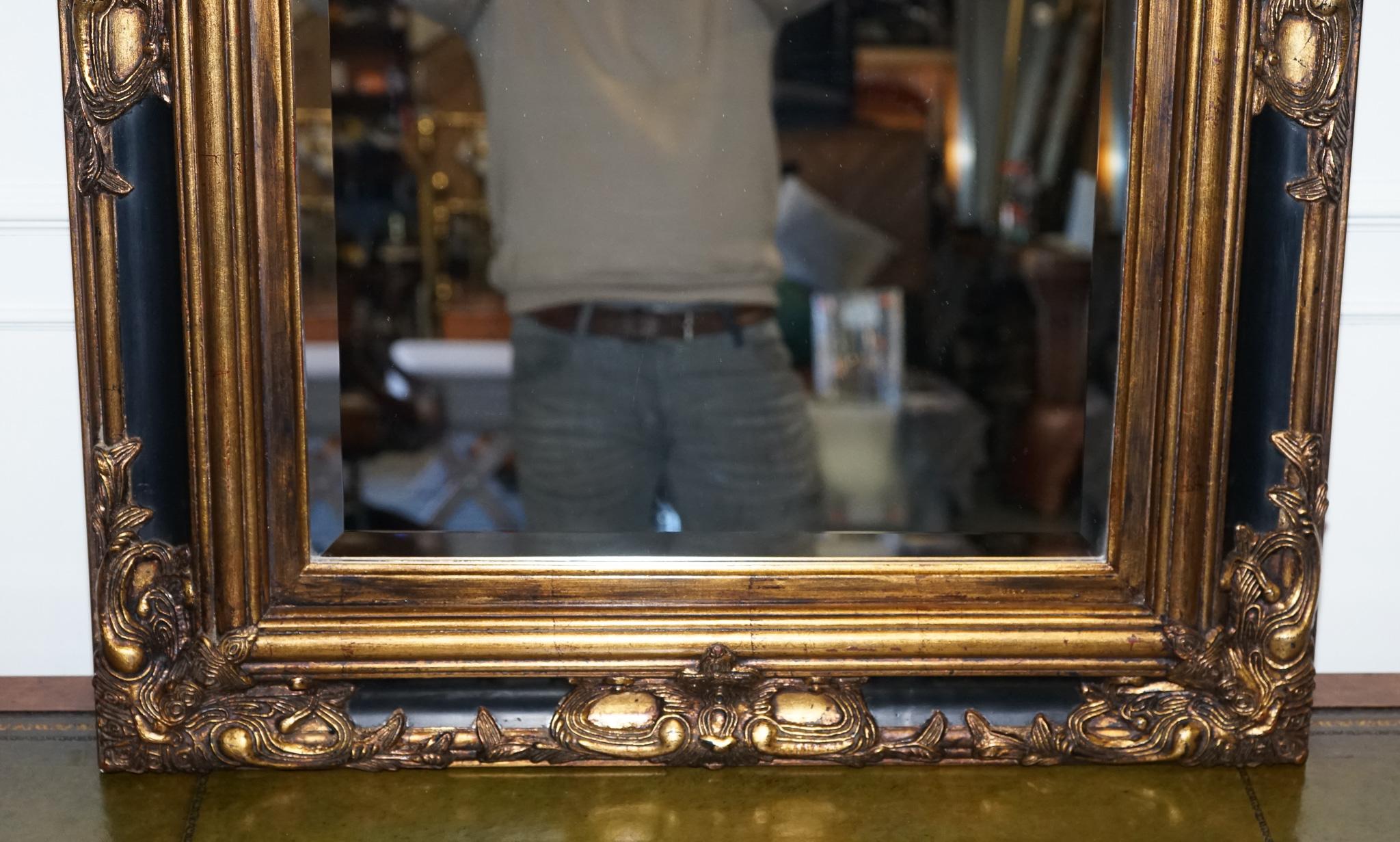 MIRROR VICTORIAN BLACK & GOLD CARVED FRAME BEVELLED Bon état - En vente à Pulborough, GB