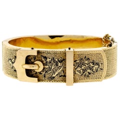 Antique Stunning Victorian Buckle Motif Yellow Gold Buckle Bracelet