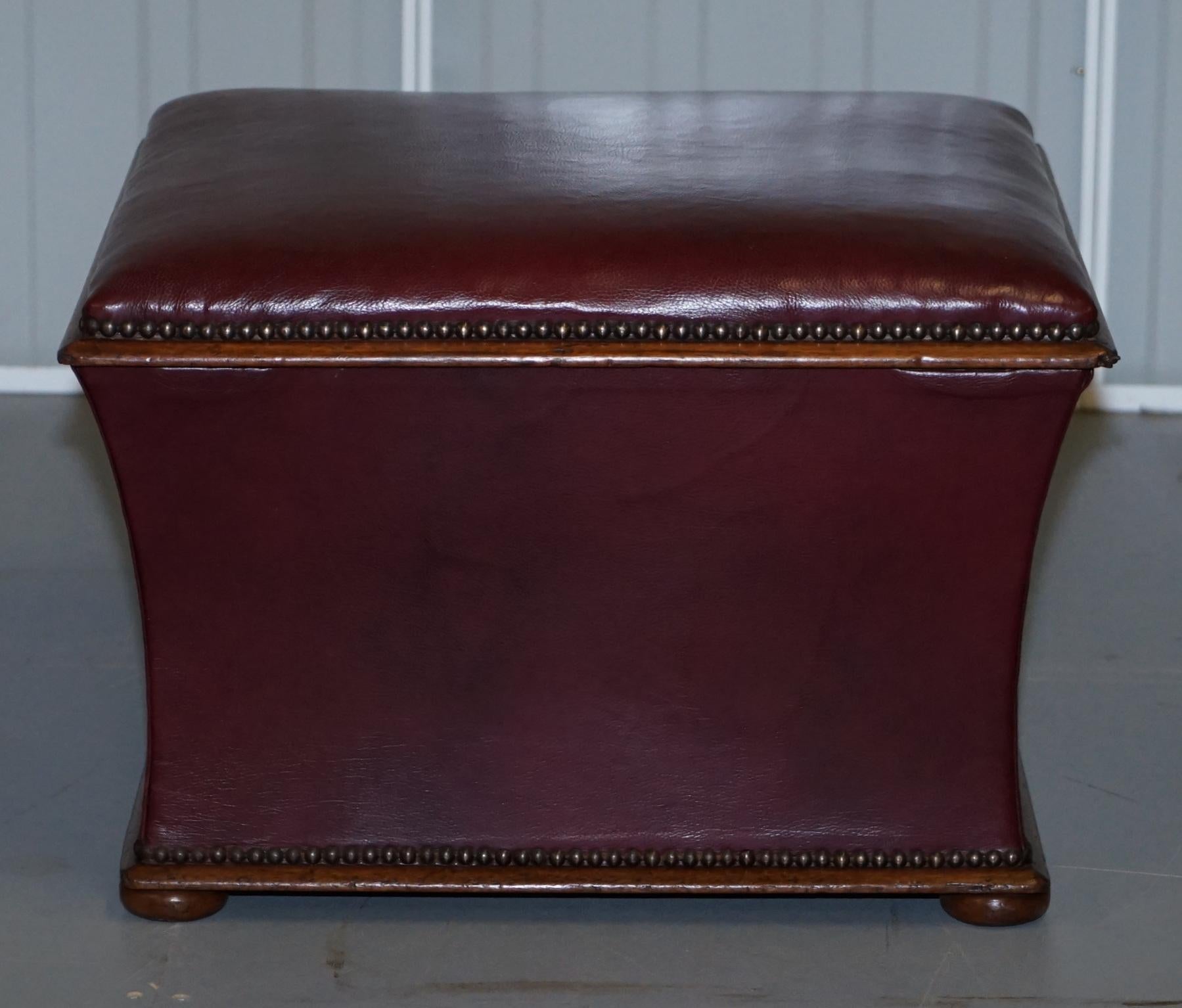 Stunning Victorian circa 1860 Oxblood Leather & English Walnut Footstool Ottoman 8