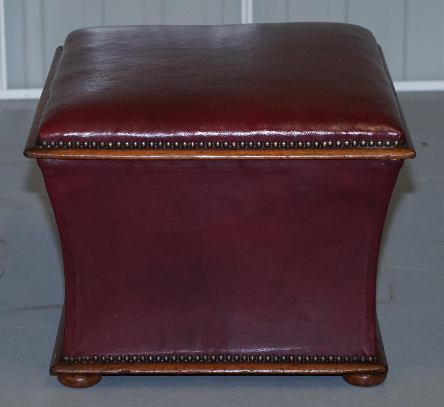 Stunning Victorian circa 1860 Oxblood Leather & English Walnut Footstool Ottoman 9