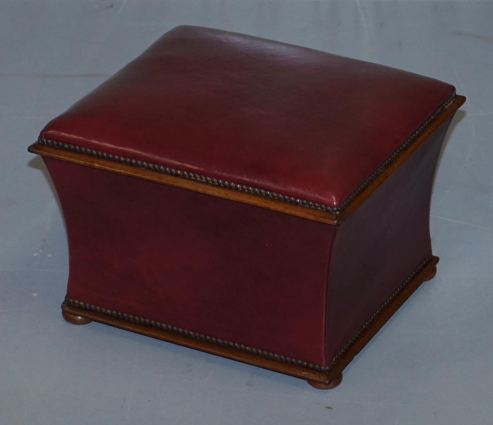 Hand-Crafted Stunning Victorian circa 1860 Oxblood Leather & English Walnut Footstool Ottoman