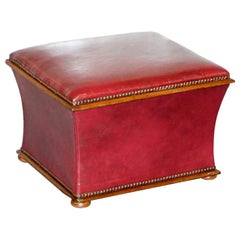 Stunning Victorian circa 1860 Oxblood Leather & English Walnut Footstool Ottoman