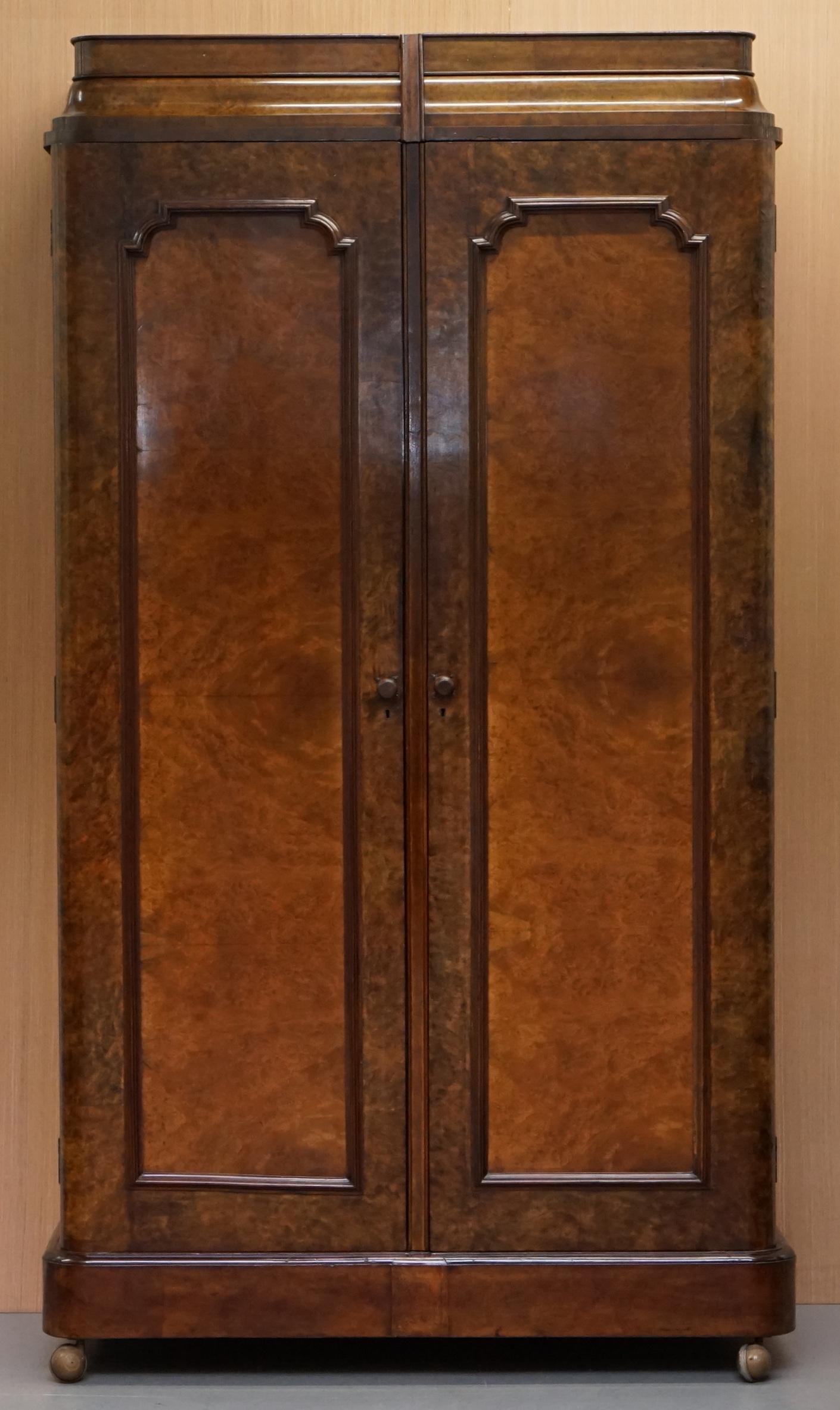 We are delighted to offer for sale this absolutely stunning circa 1890 Victorian Burr walnut wardrobe with drawers from the great company of Collinge’s Burnley

This is part of a suite, the full set includes a stunning dressing table, pair of side