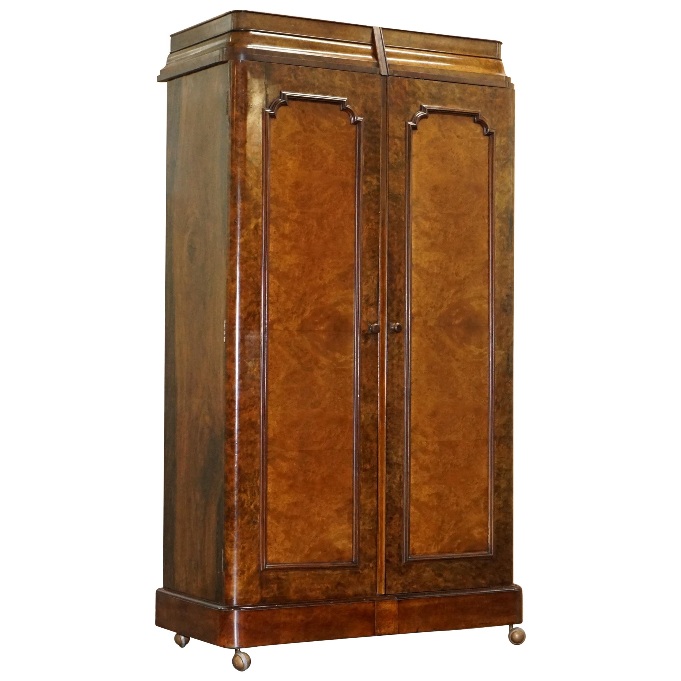 Stunning Victorian Collinge's Burr Walnut Double Wardrobe with Drawers Cupboard