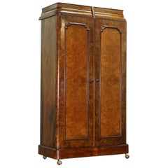 Antique Stunning Victorian Collinge's Burr Walnut Double Wardrobe with Drawers Cupboard