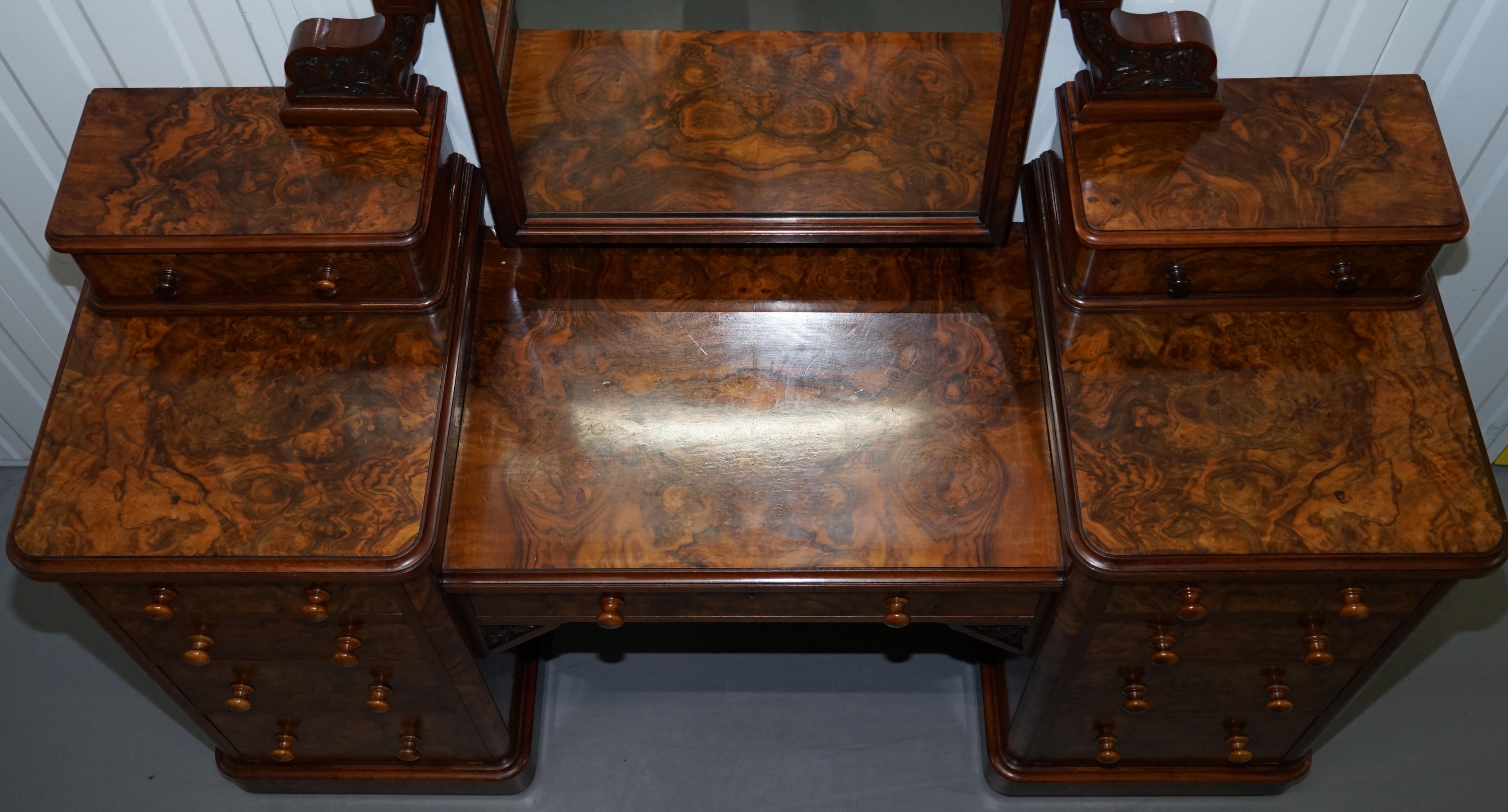 Stunning Victorian Collinge's Burr Walnut Dressing Table with Drawers and Mirror 5