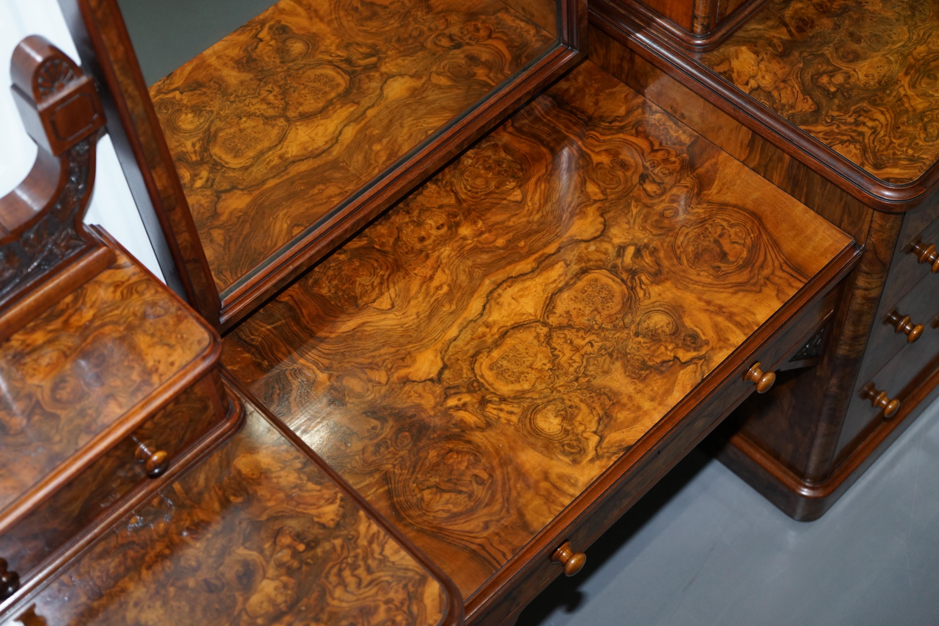 Stunning Victorian Collinge's Burr Walnut Dressing Table with Drawers and Mirror 7