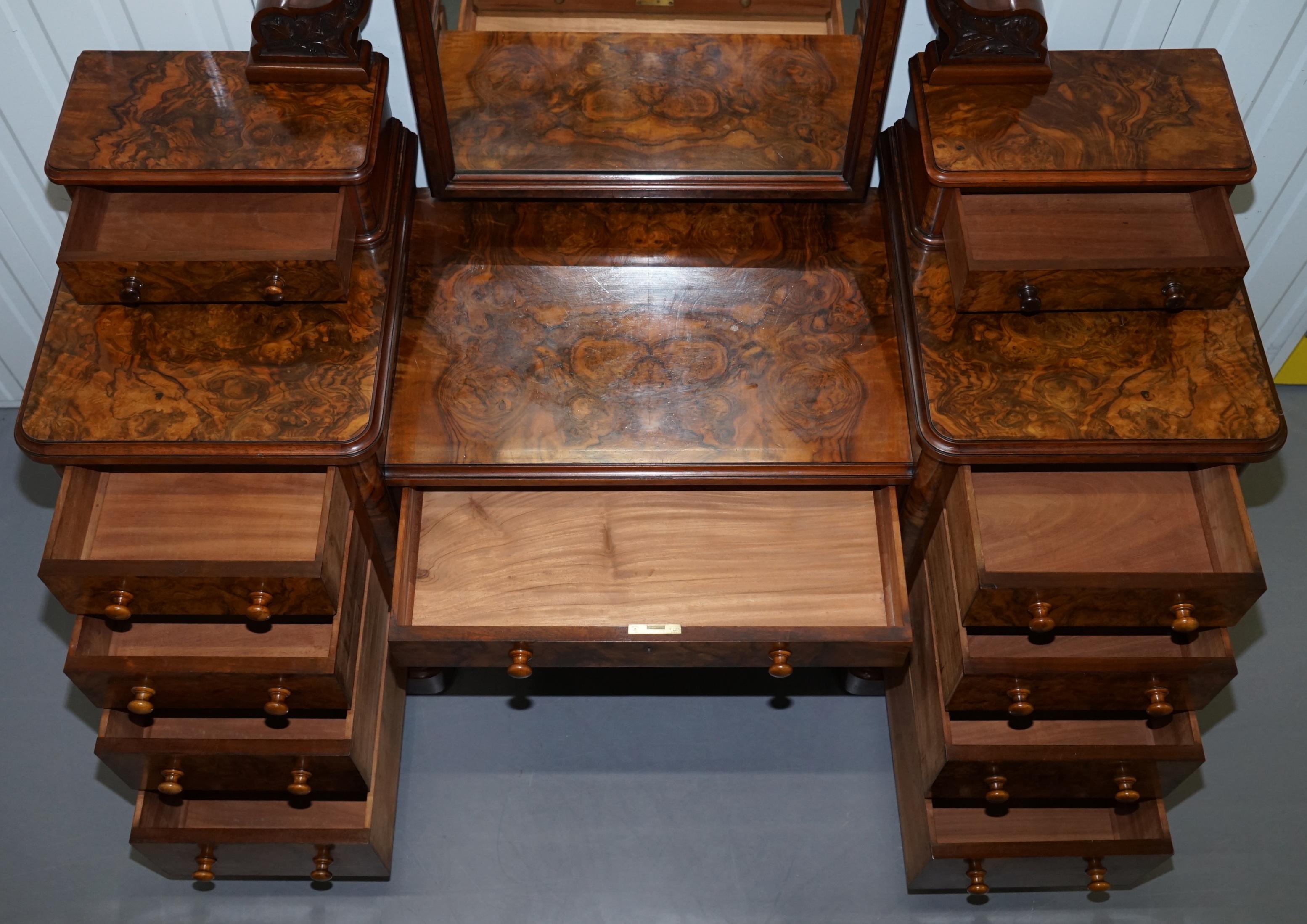 Stunning Victorian Collinge's Burr Walnut Dressing Table with Drawers and Mirror 9
