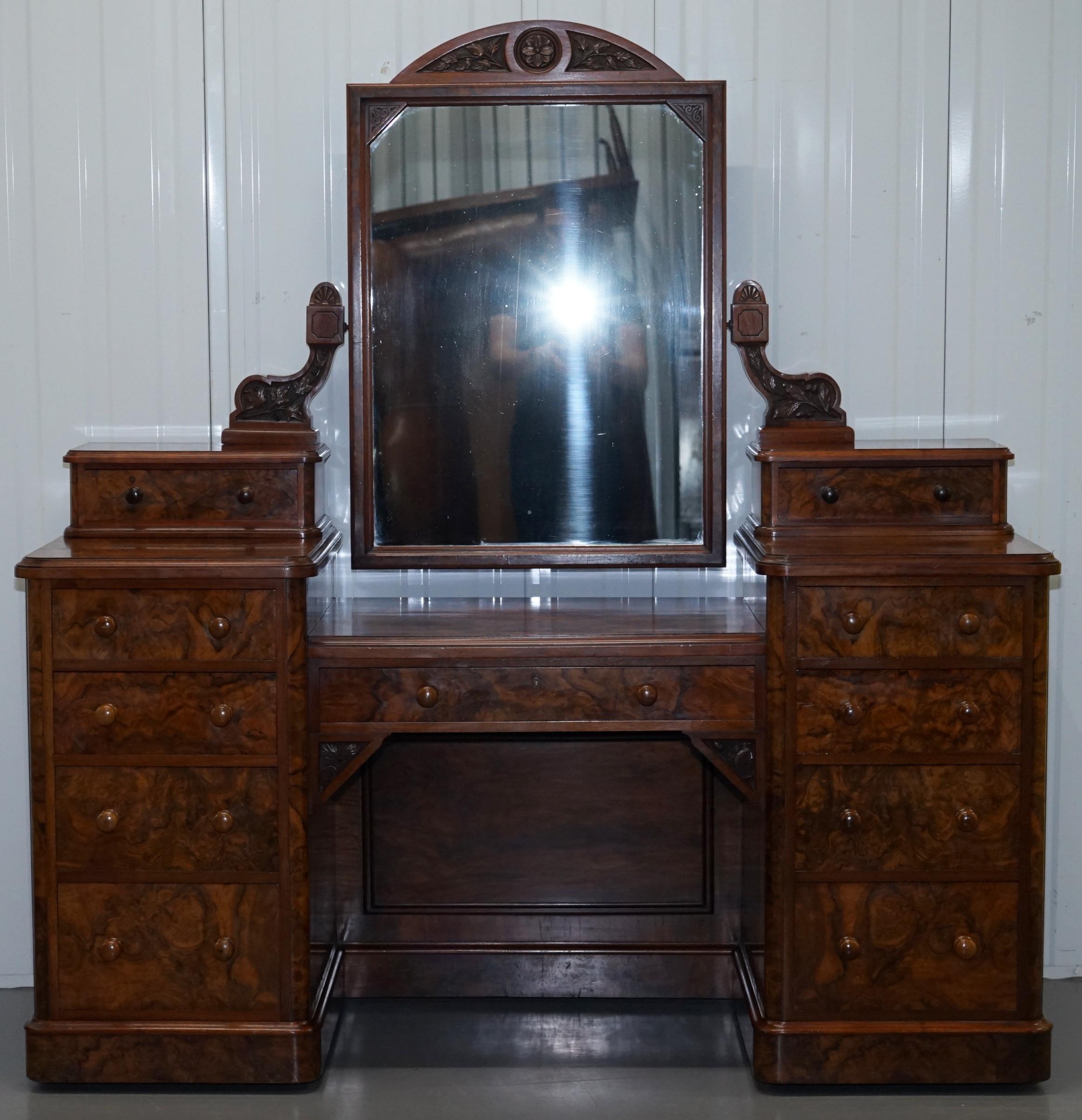 We are delighted to offer for sale this absolutely stunning circa 1890 Victorian burr walnut dressing table from the great company of Collinge’s Burnley

This is part of a suite, the full set includes a stunning dressing table, pair of side table