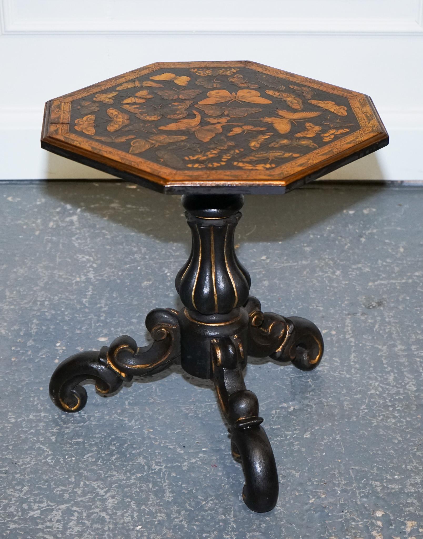 British Stunning Victorian Decoupage Hand Painted Side Wine Lamp Table For Sale